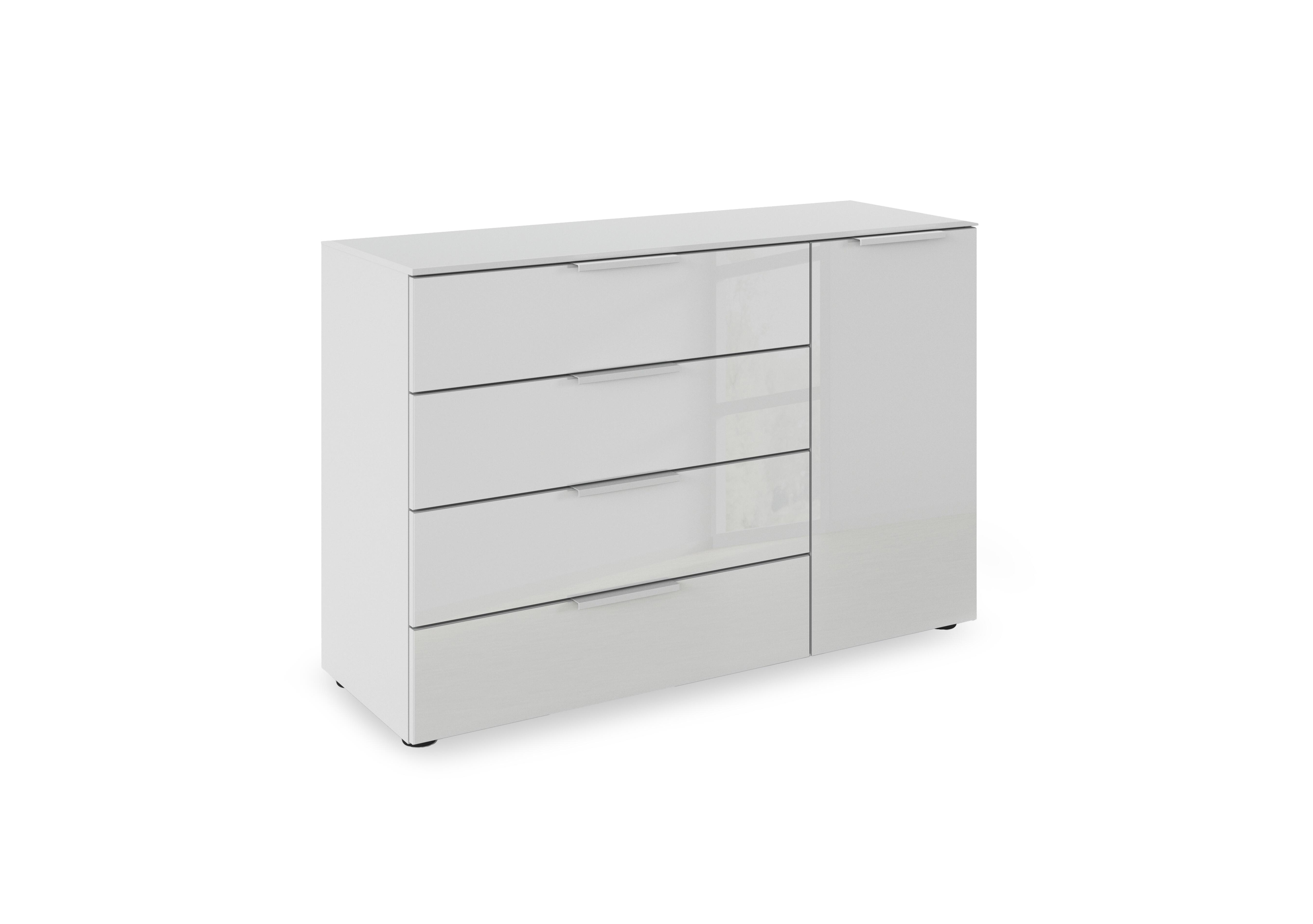 Haven 4 Drawer 1 Door Décor Chest with Glass Front in Agg2k Silk Grey Silk Grey Frnt on Furniture Village
