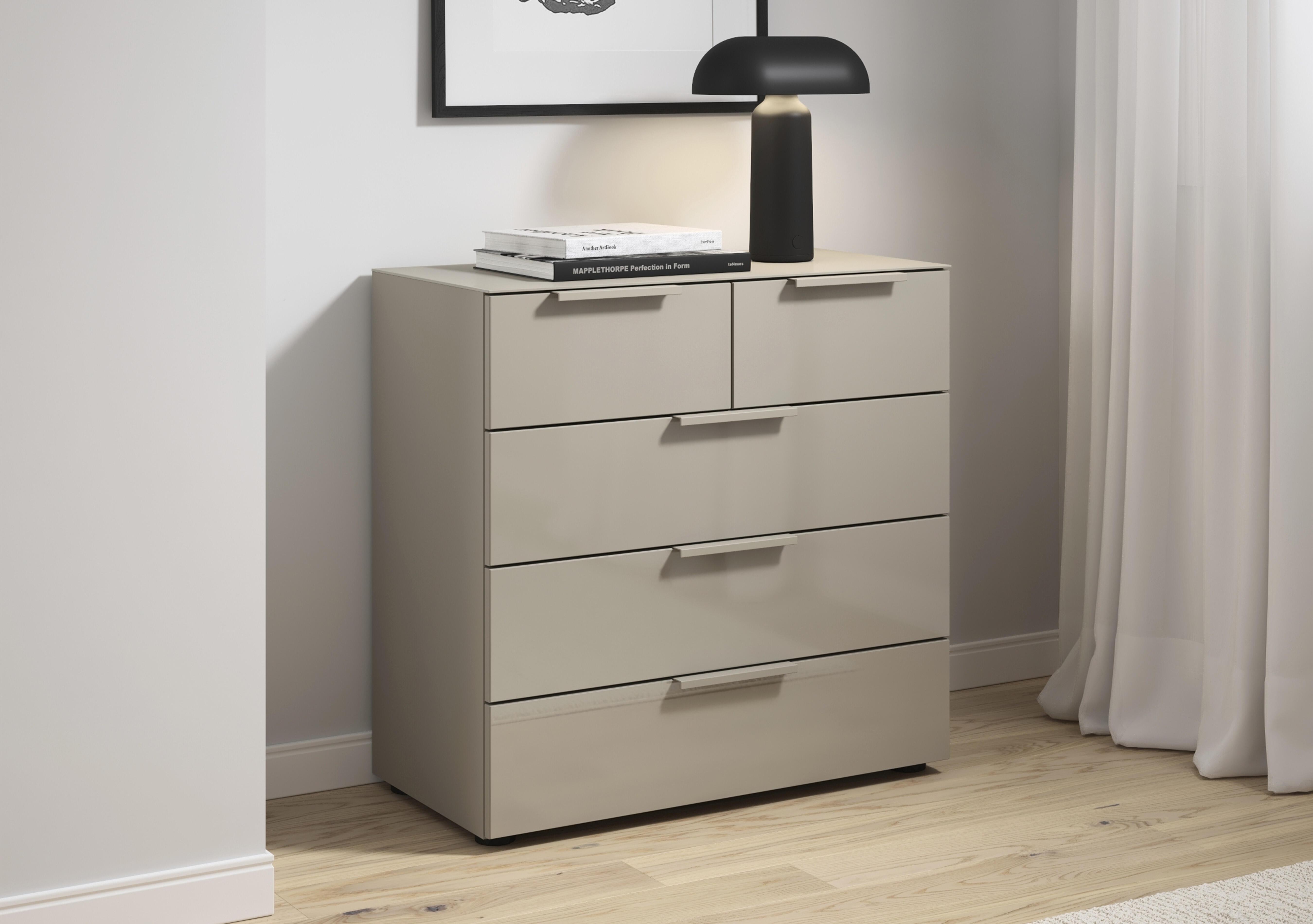Haven 3+2 Drawer Chest with Glass Top and Front in  on Furniture Village