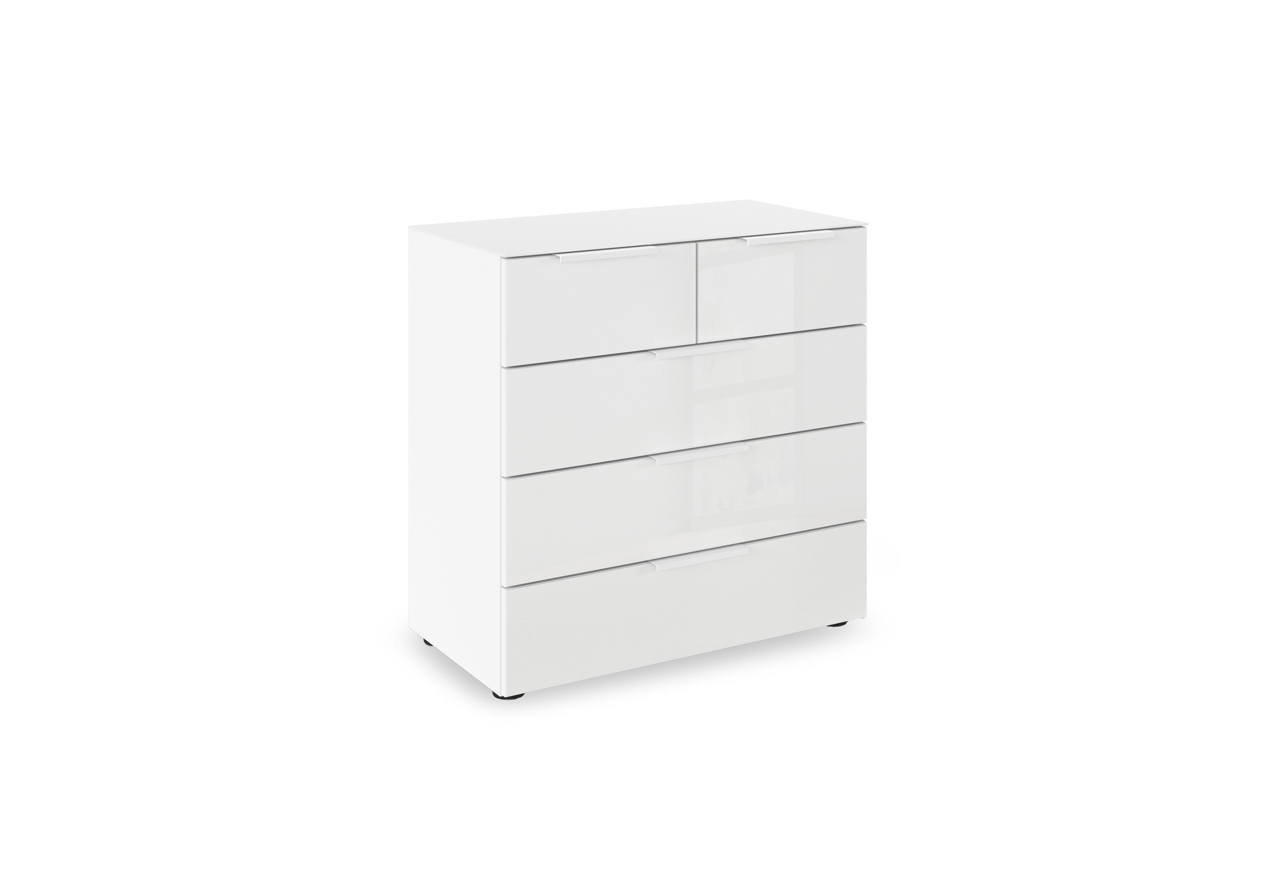 Haven 3+2 Drawer Chest with Glass Top and Front in Awg1k Alpine White White Front on Furniture Village