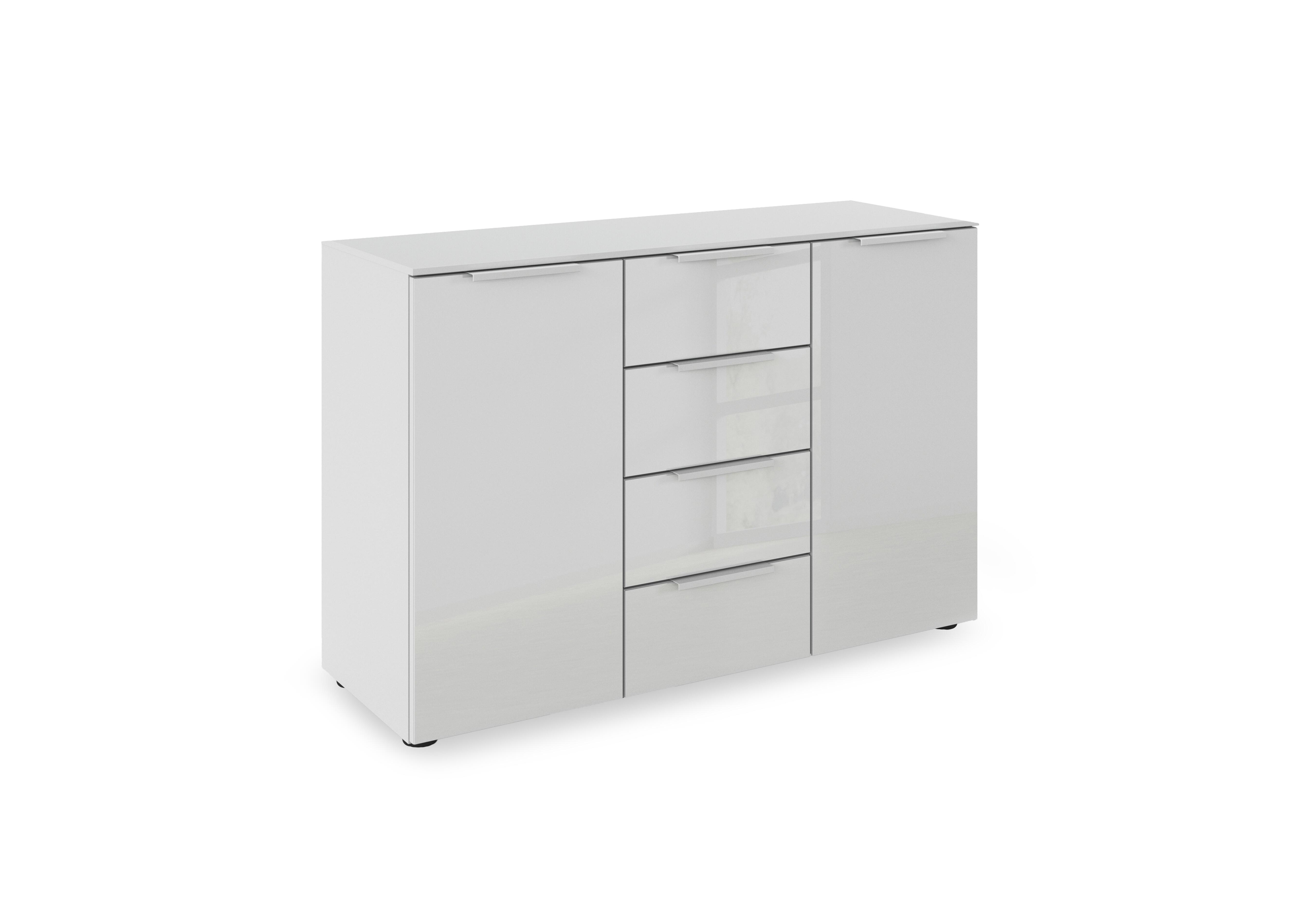 Haven 4 Drawer 2 Door Décor Chest with Glass Front in Agg2k Silk Grey Silk Grey Frnt on Furniture Village