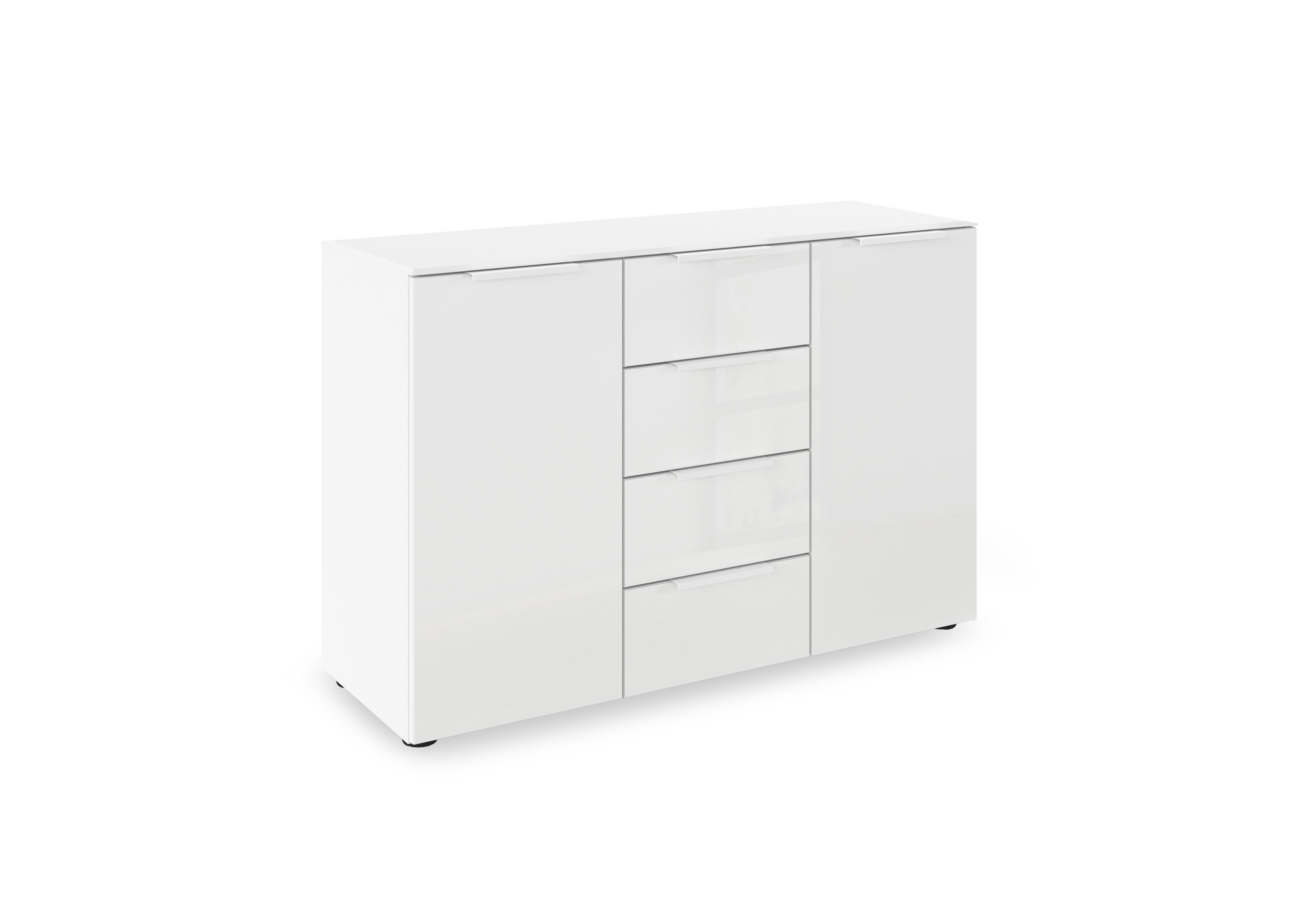 Haven 4 Drawer 2 Door Décor Chest with Glass Front in Awg1k Alpine White White Front on Furniture Village