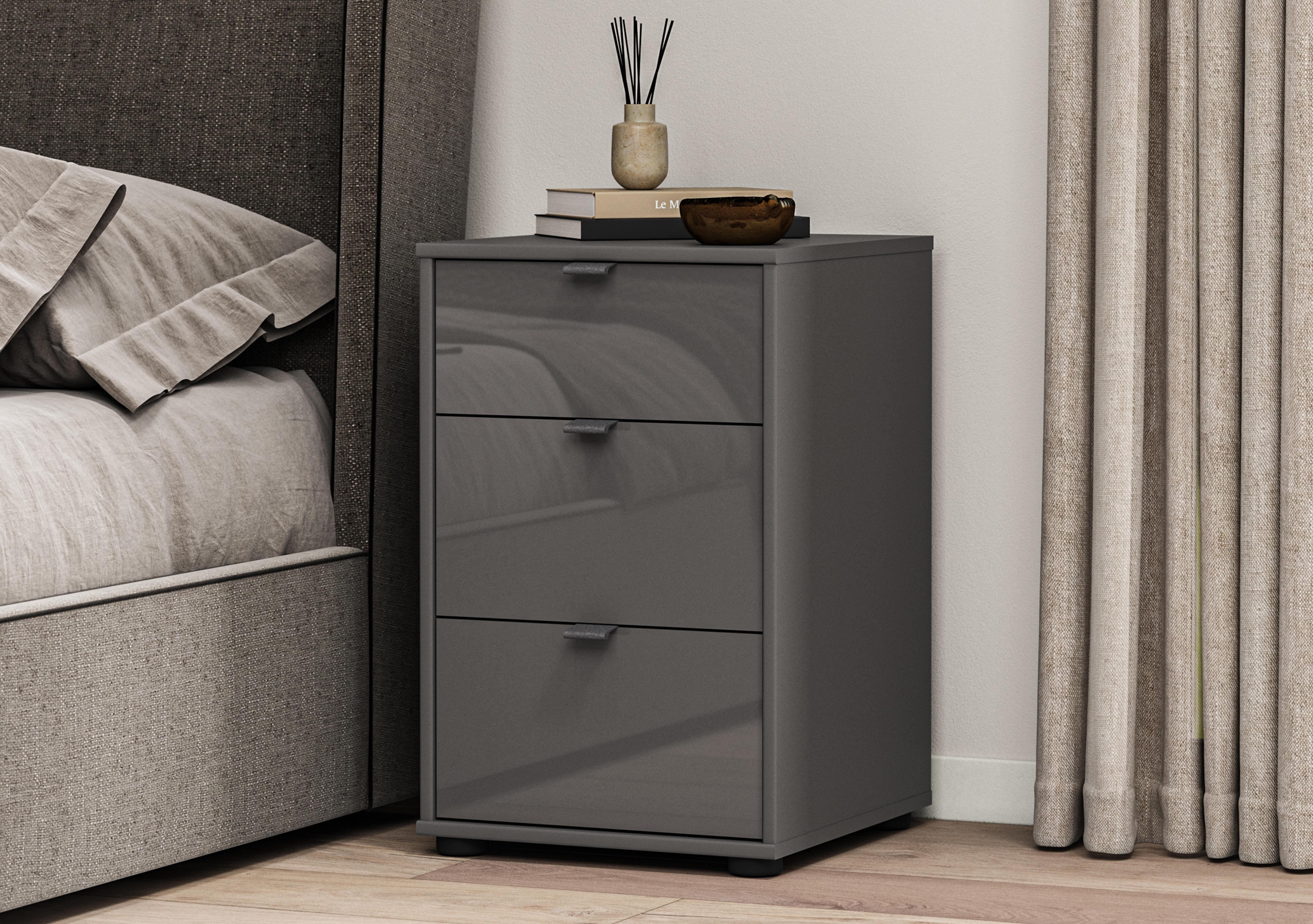 Amara 3 Drawer Glass Bedside Cabinet in  on Furniture Village