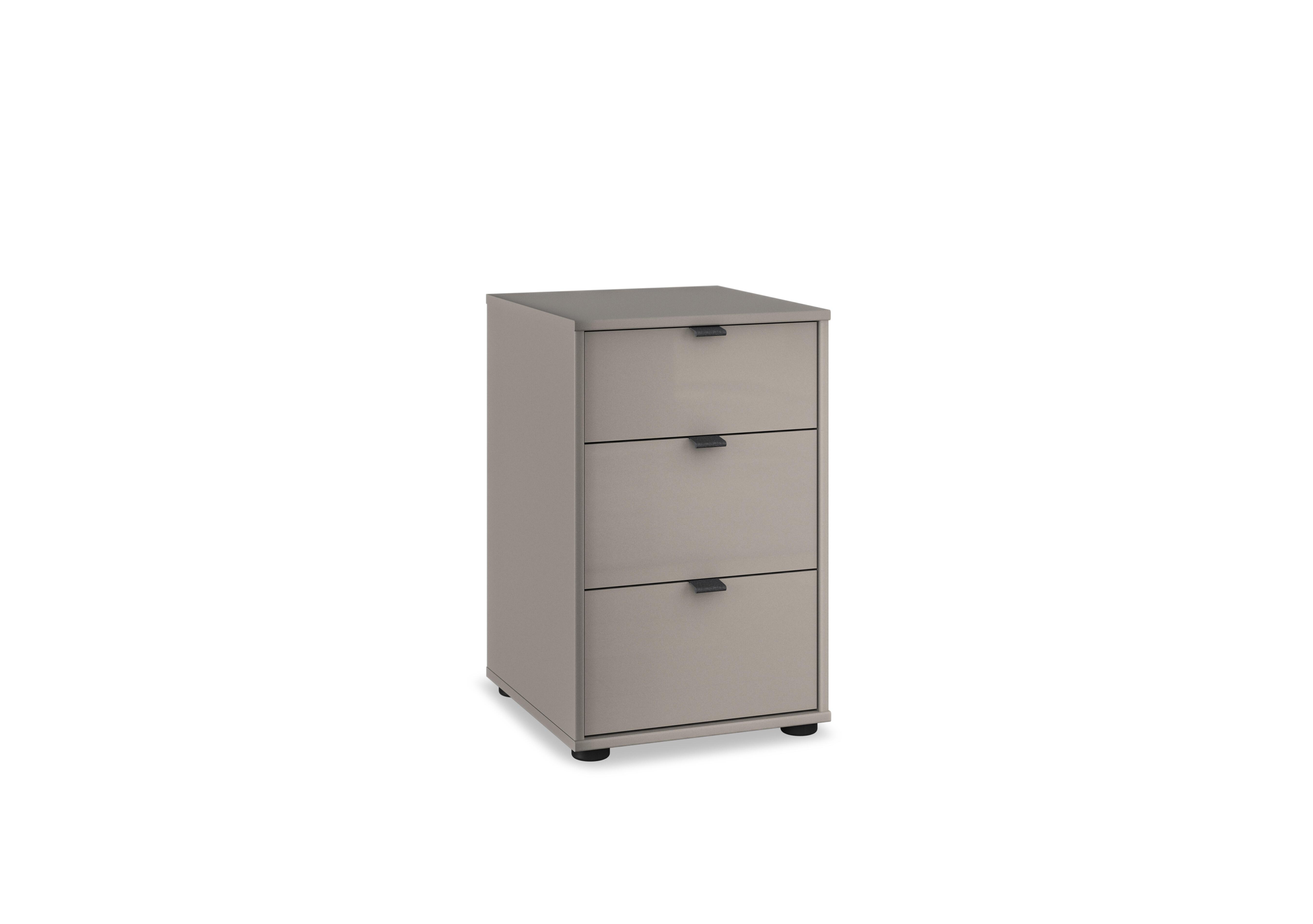 Amara 3 Drawer Glass Bedside Cabinet in Pebble Grey on Furniture Village