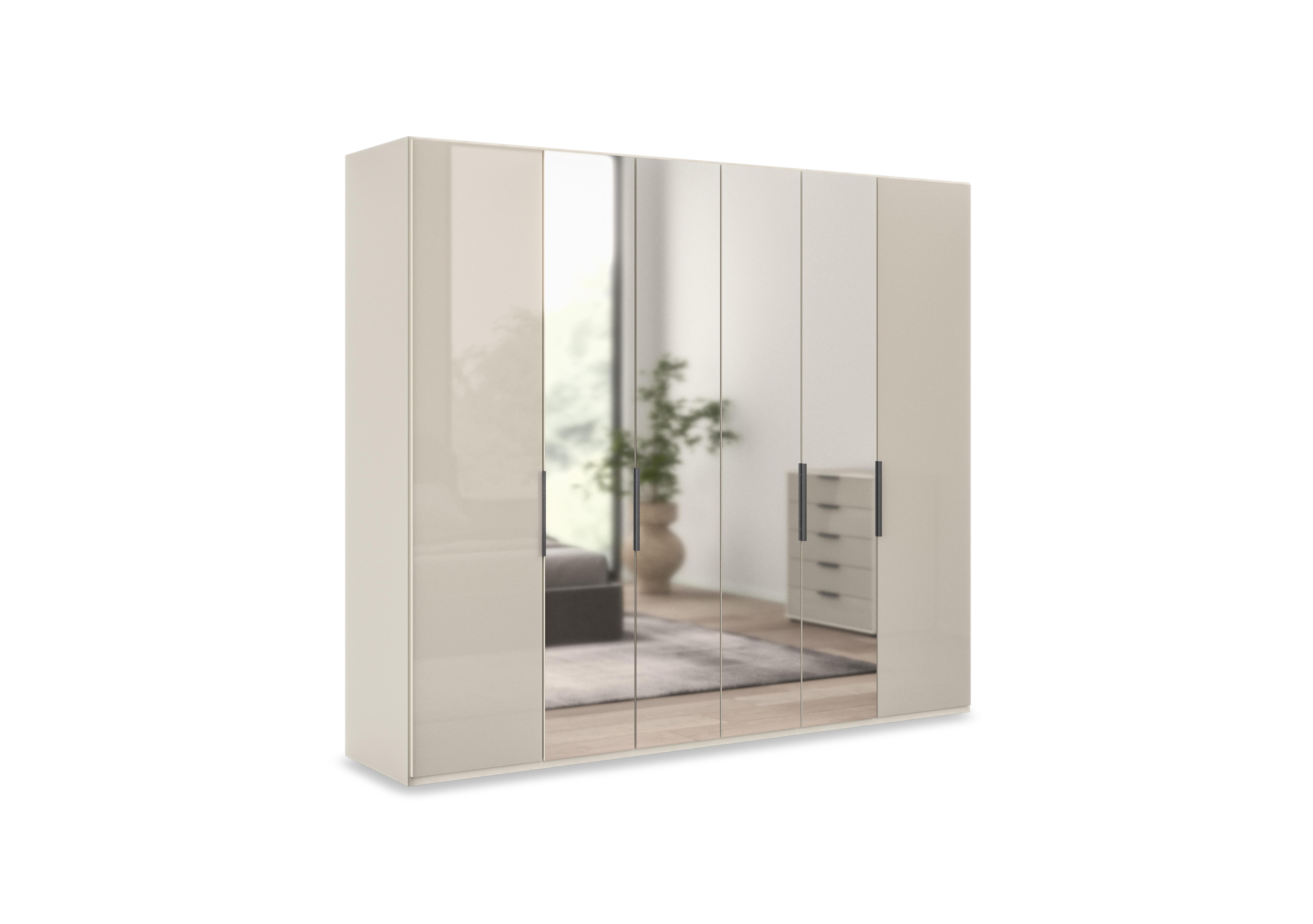 Amara 250cm 6 Door Bifold Wardrobe with 2 Glass Doors and 4 Mirror Doors in Champagne on Furniture Village