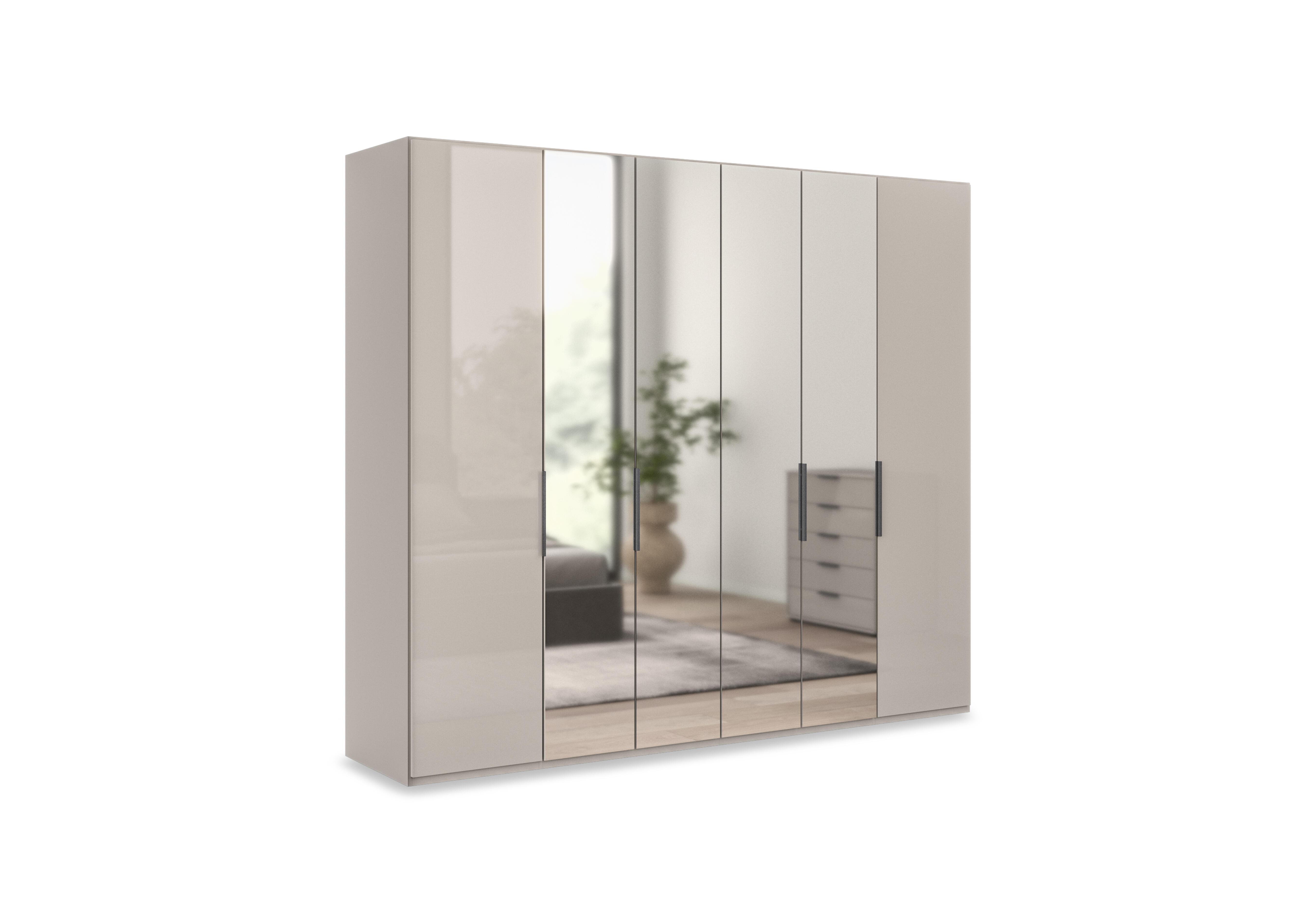 Amara 250cm 6 Door Bifold Wardrobe with 2 Glass Doors and 4 Mirror Doors in Pebble Grey on Furniture Village
