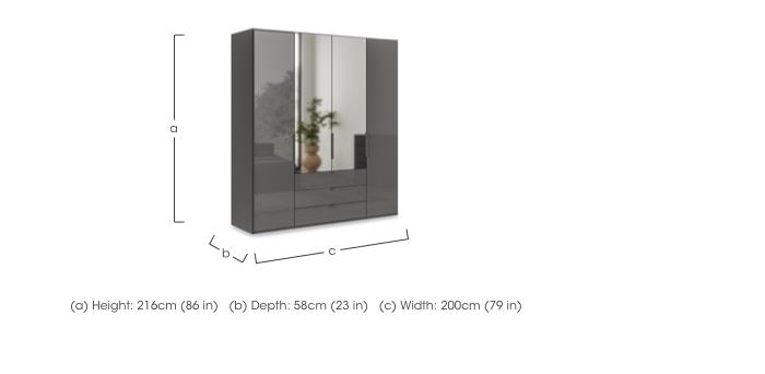 Amara 200cm 4 Door Bifold Combi Wardrobe with 2 Mirror Doors, 2 Glass Doors and 3 Glass Drawers in  on Furniture Village