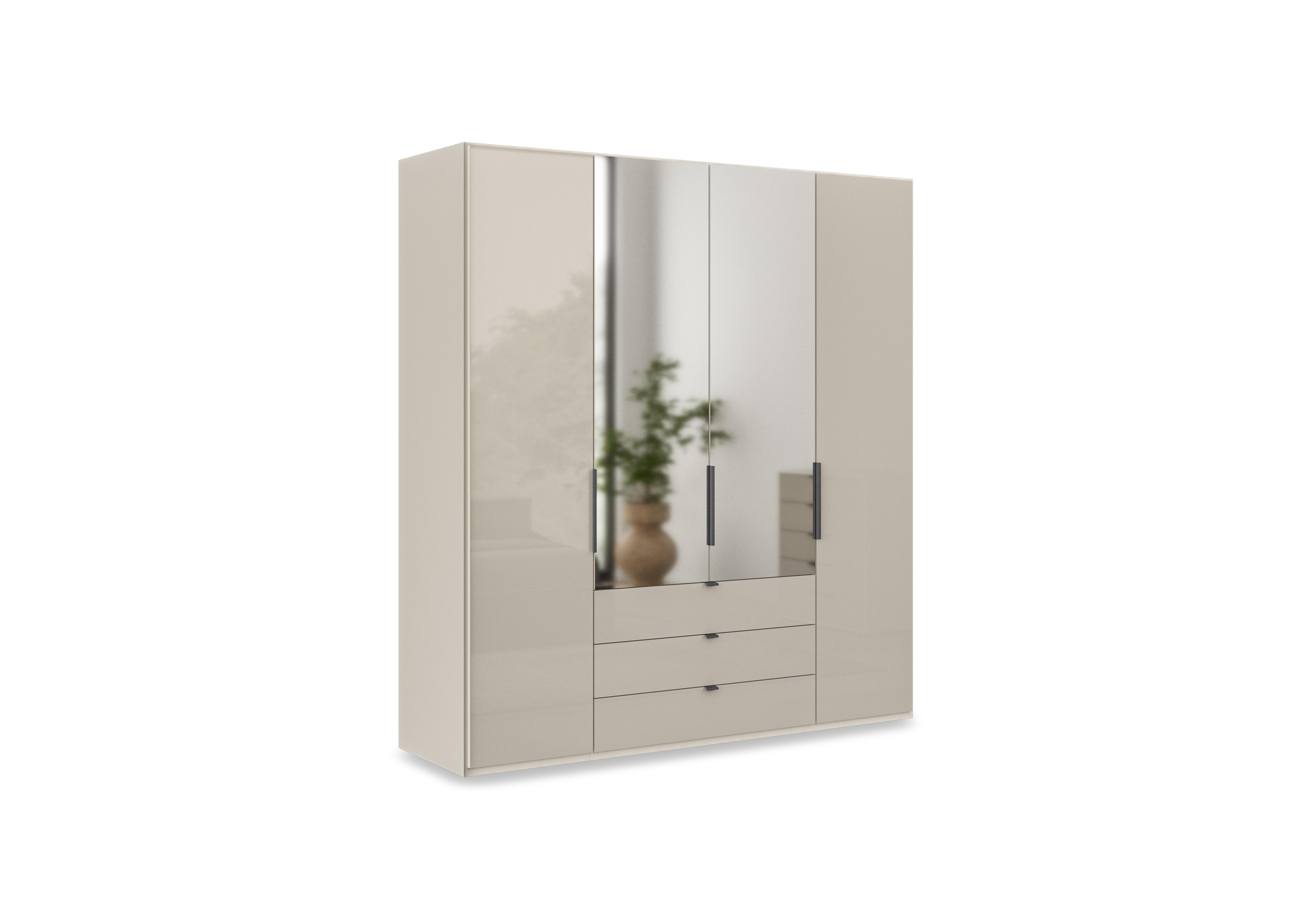 Amara 200cm 4 Door Bifold Combi Wardrobe with 2 Mirror Doors, 2 Glass Doors and 3 Glass Drawers in Champagne on Furniture Village