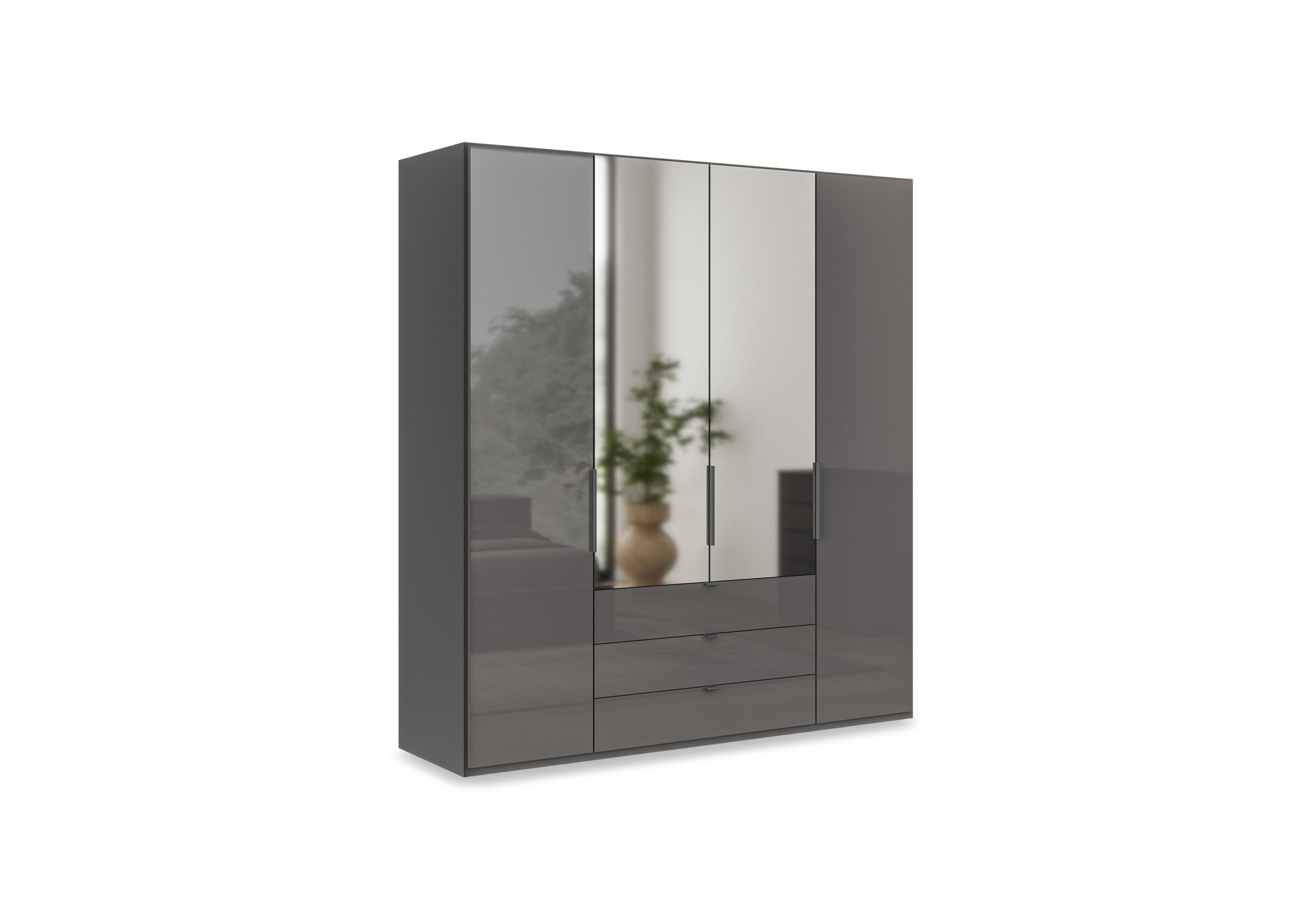 Amara 200cm 4 Door Bifold Combi Wardrobe with 2 Mirror Doors, 2 Glass Doors and 3 Glass Drawers in Lava on Furniture Village