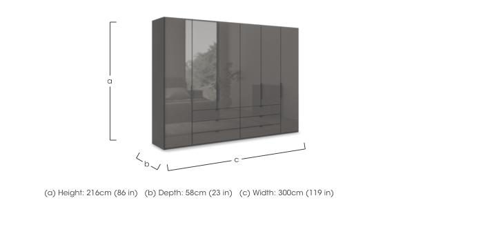 Amara 300cm 6 Door Bifold Combi Wardrobe with Glass Doors and Drawers in  on Furniture Village