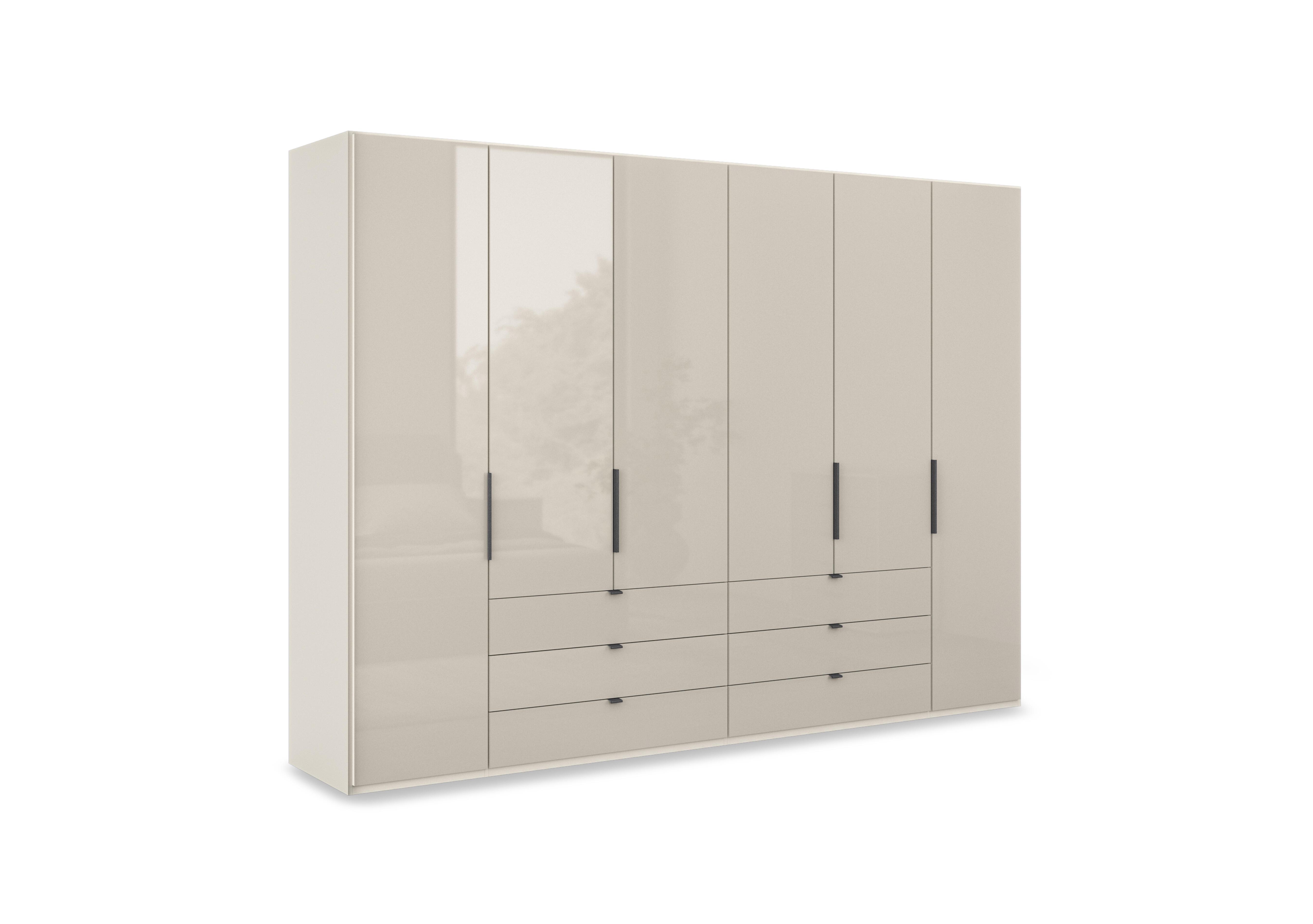 Amara 300cm 6 Door Bifold Combi Wardrobe with Glass Doors and Drawers in Champagne on Furniture Village