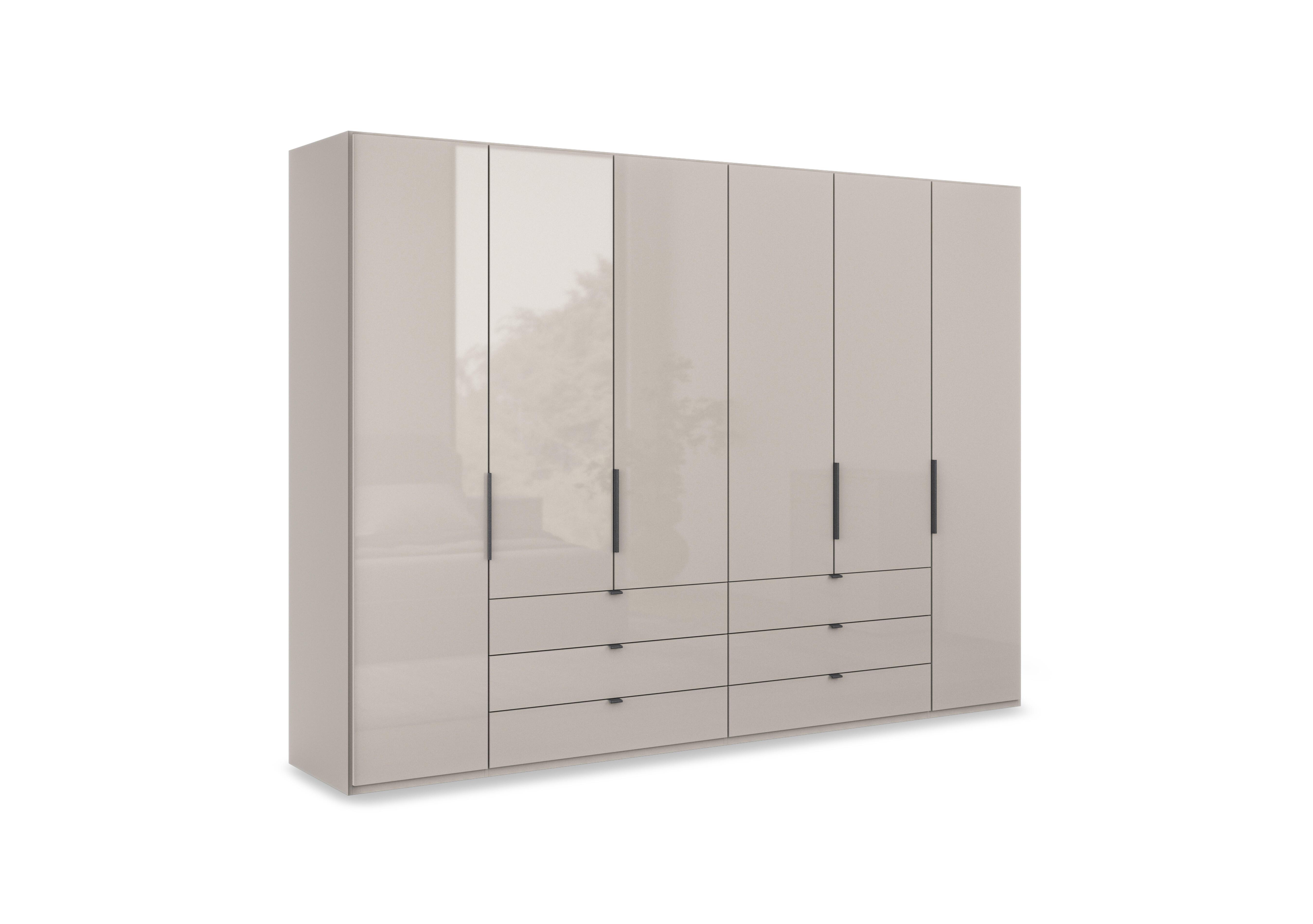 Amara 300cm 6 Door Bifold Combi Wardrobe with Glass Doors and Drawers in Pebble Grey on Furniture Village