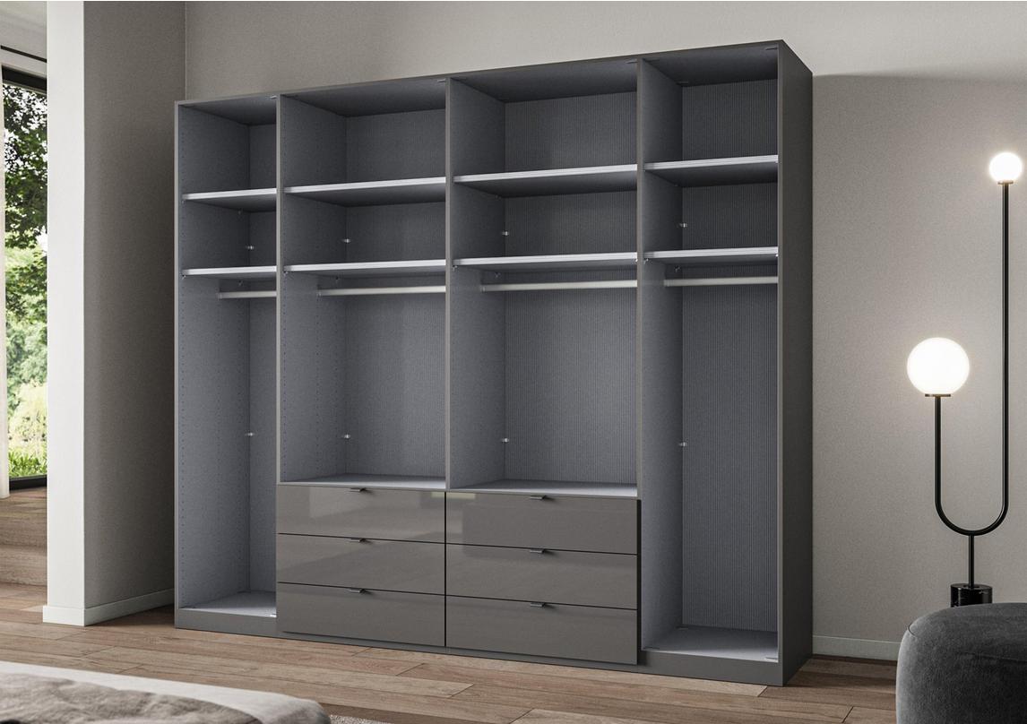 Amara 250cm 6 Door Combi Wardrobe with Glass Doors and Drawers