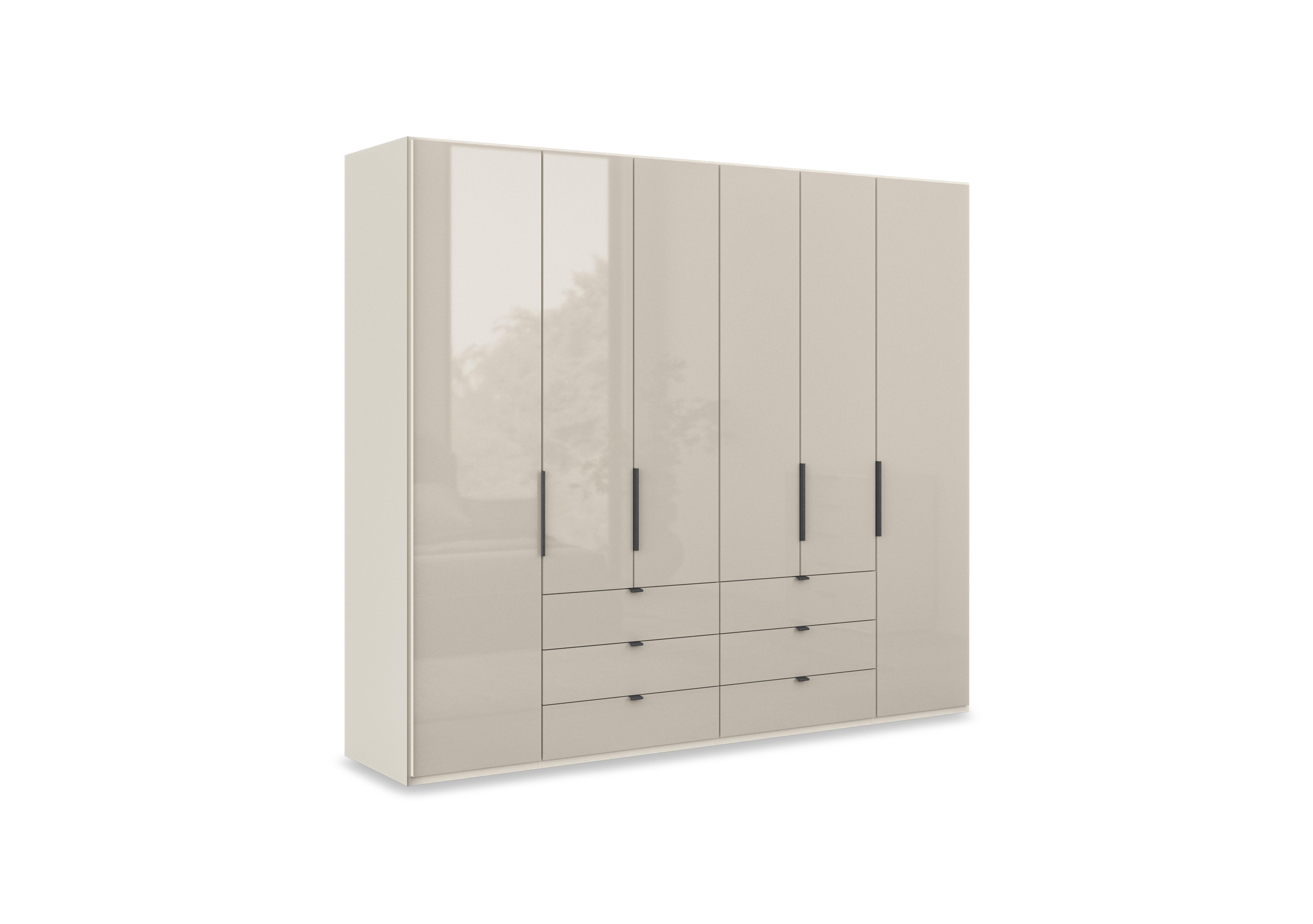 Amara 250cm 6 Door Combi Wardrobe with Glass Doors and Drawers in Champagne on Furniture Village