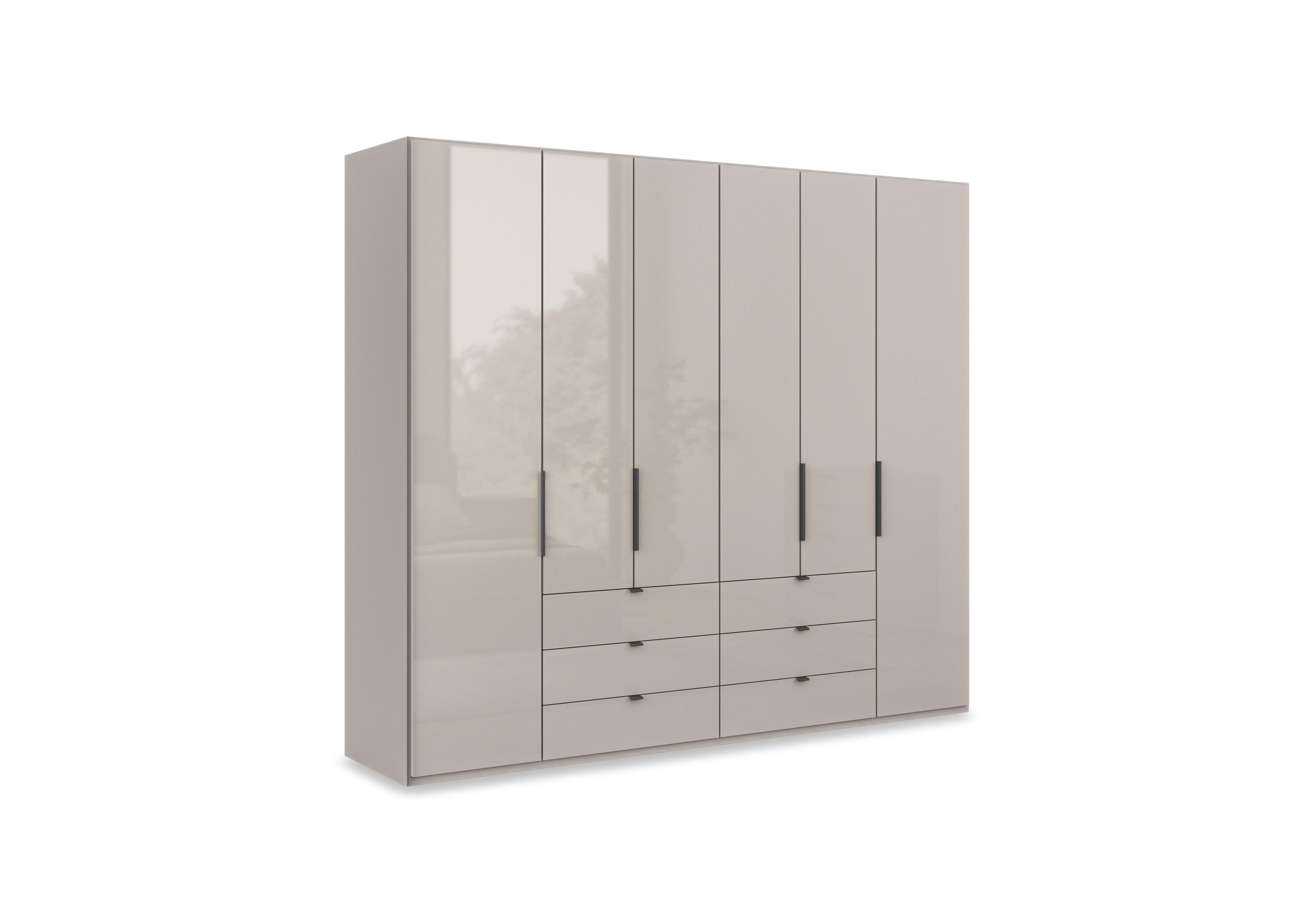 Amara 250cm 6 Door Combi Wardrobe with Glass Doors and Drawers in Pebble Grey on Furniture Village