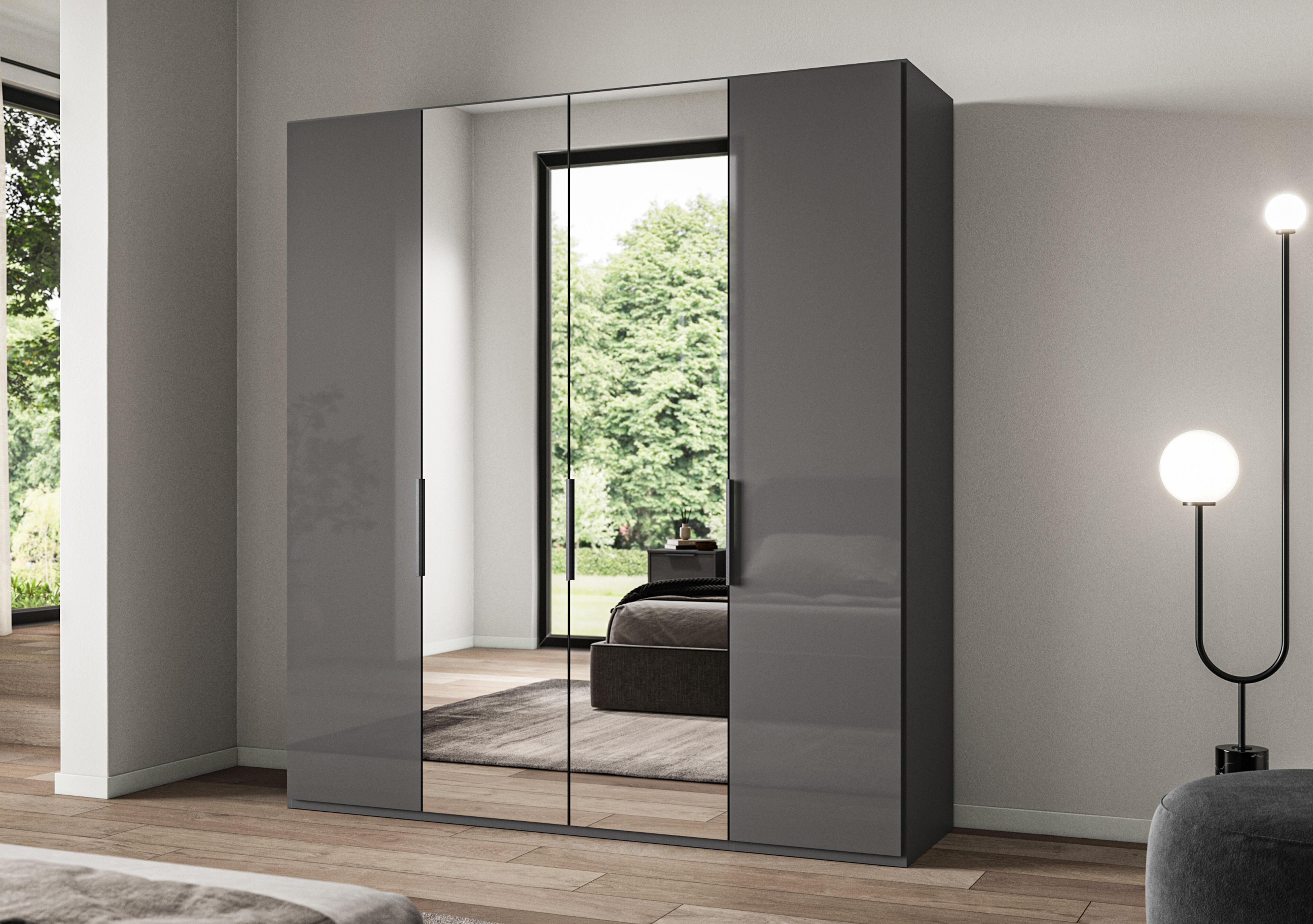 Amara 200cm 4 Door Hinged Wardrobe with 2 Glass Doors and 2 Mirror Doors in  on Furniture Village