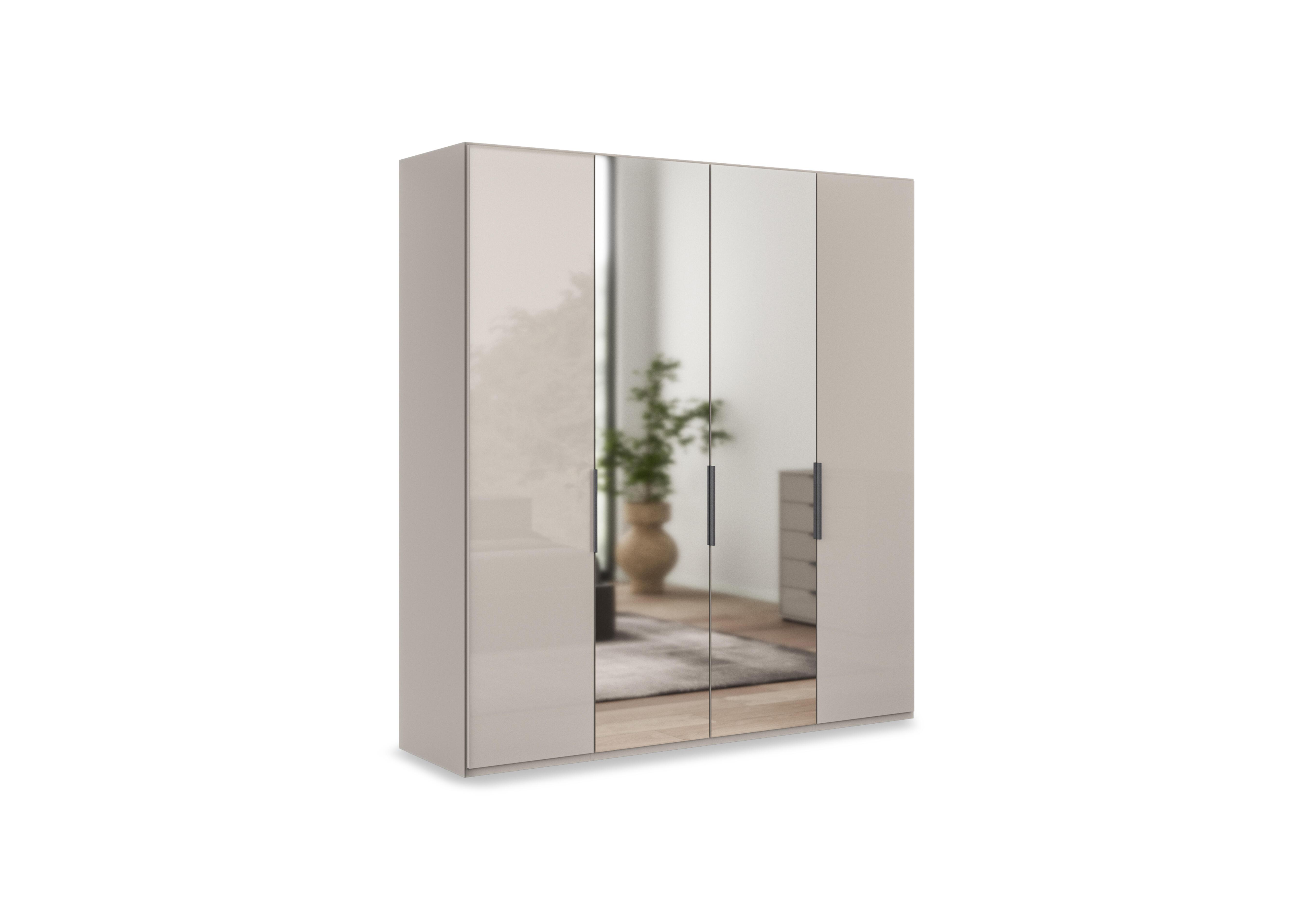 Amara 200cm 4 Door Hinged Wardrobe with 2 Glass Doors and 2 Mirror Doors in Pebble Grey on Furniture Village