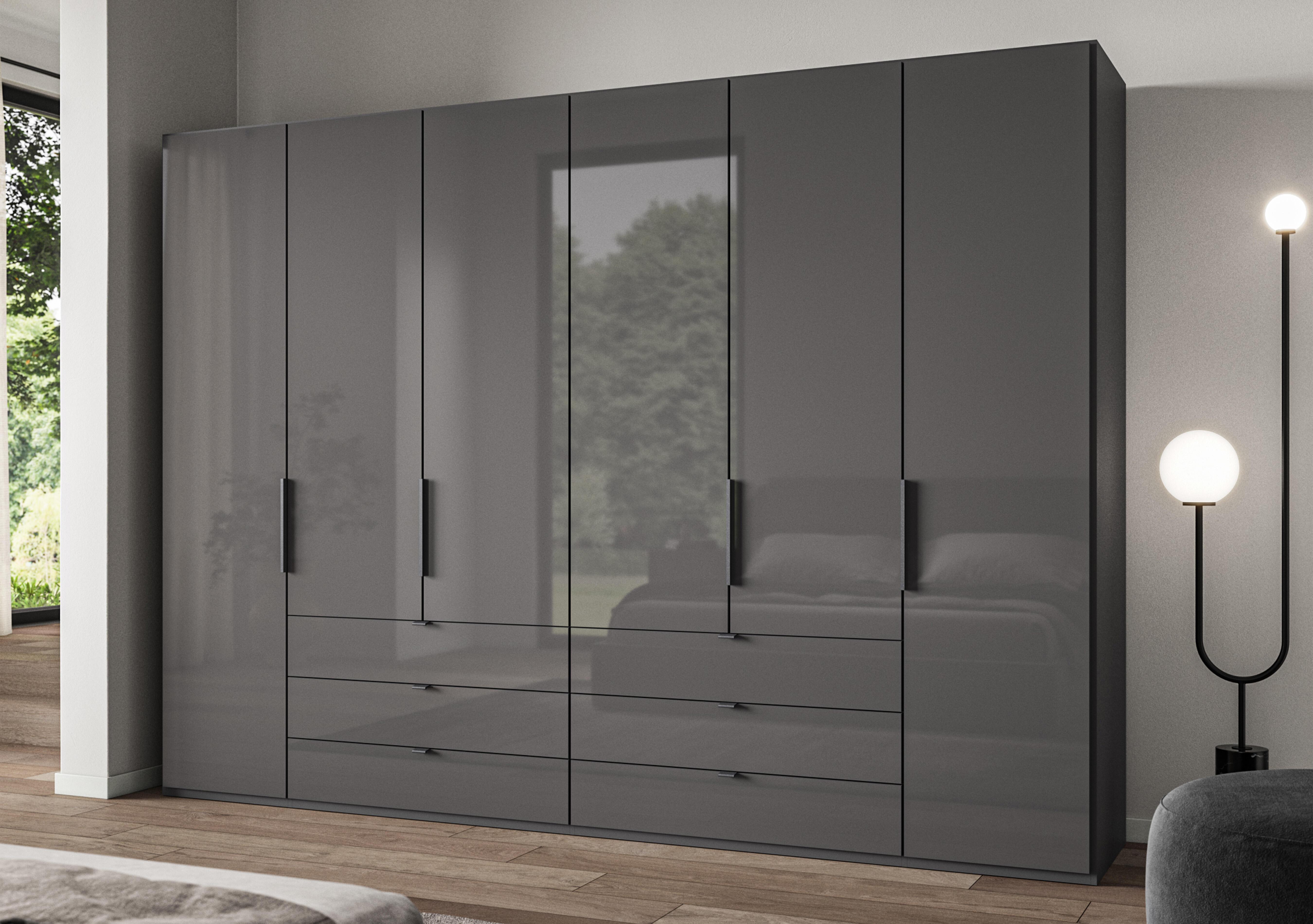 Amara 300cm 6 Door Combi Wardrobe with Glass Doors and Drawers in  on Furniture Village