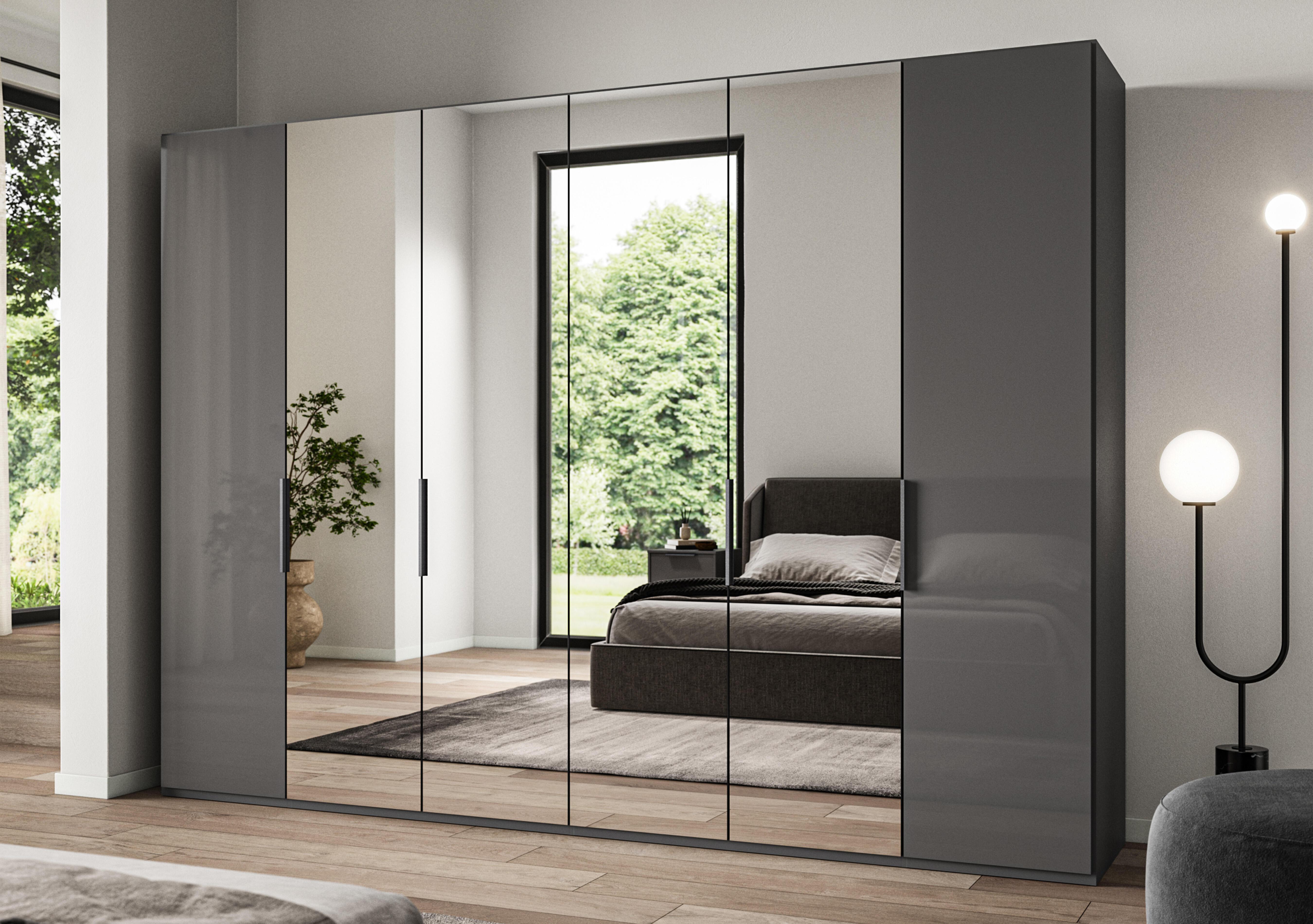 Amara 300cm 6 Door Bifold Wardrobe with 2 Glass Doors and 4 Mirror Doors in  on Furniture Village