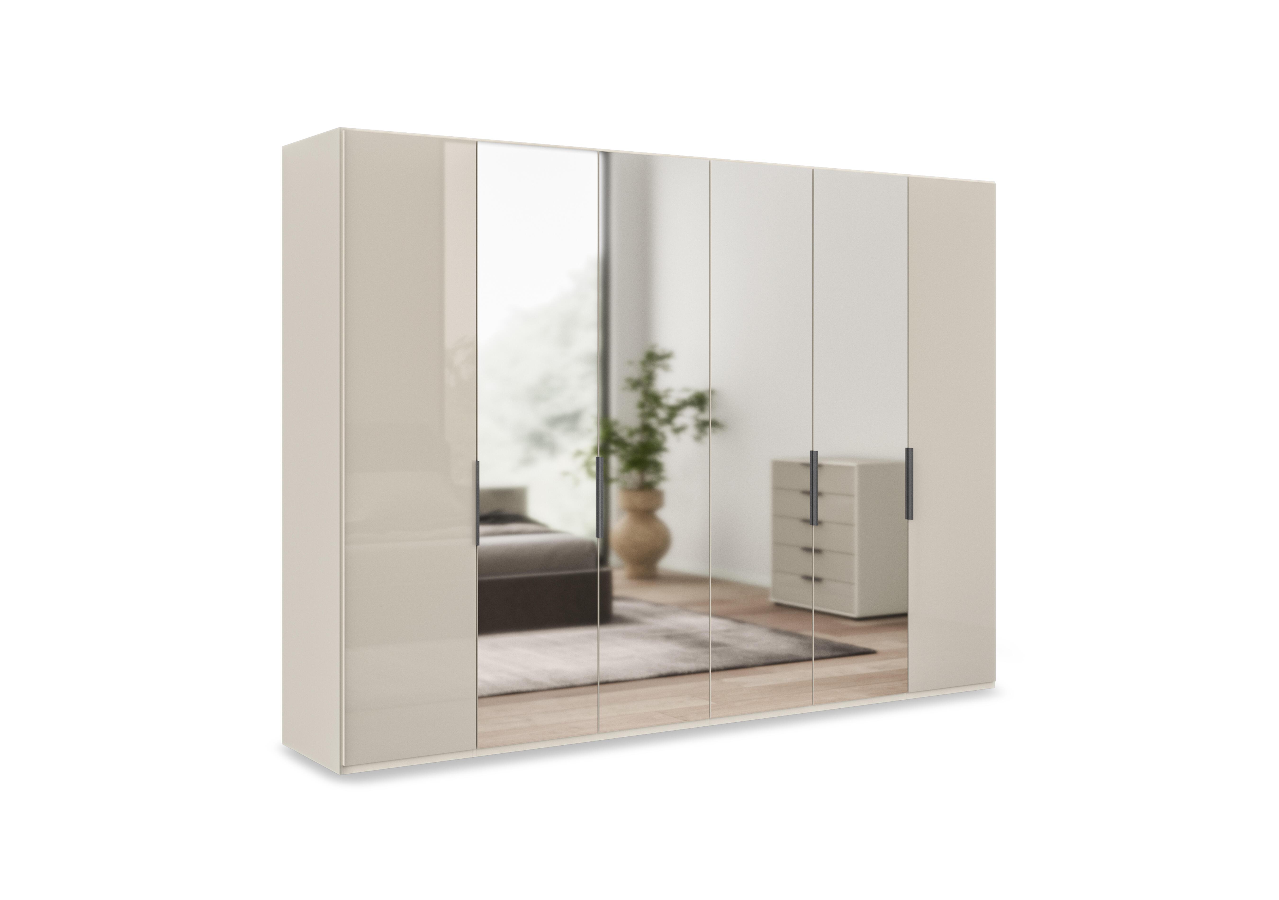Amara 300cm 6 Door Bifold Wardrobe with 2 Glass Doors and 4 Mirror Doors in Champagne on Furniture Village