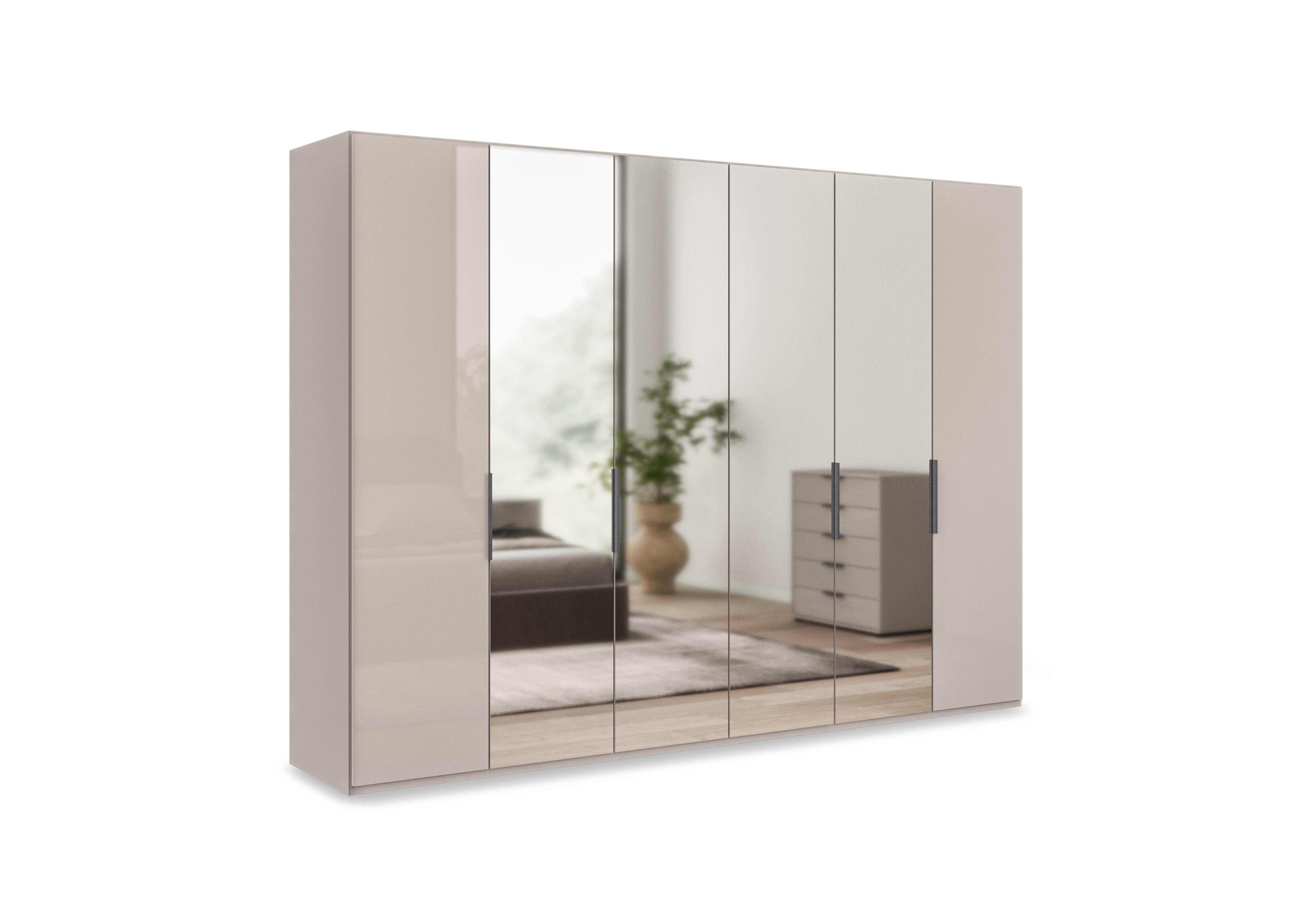 Amara 300cm 6 Door Bifold Wardrobe with 2 Glass Doors and 4 Mirror Doors in Pebble Grey on Furniture Village