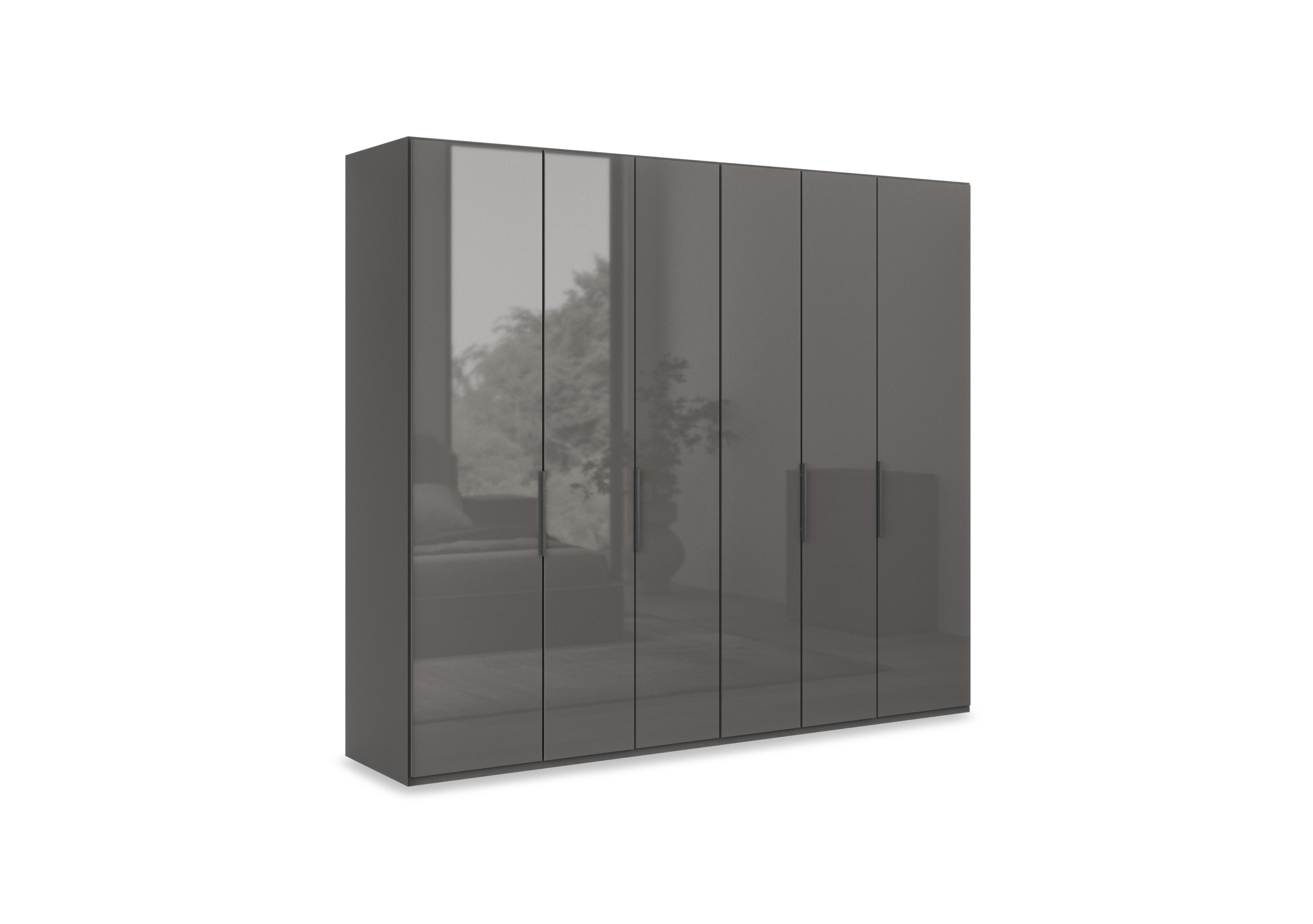 Amara 250cm 6 Door Hinged Wardrobe with Glass Doors in Lava on Furniture Village
