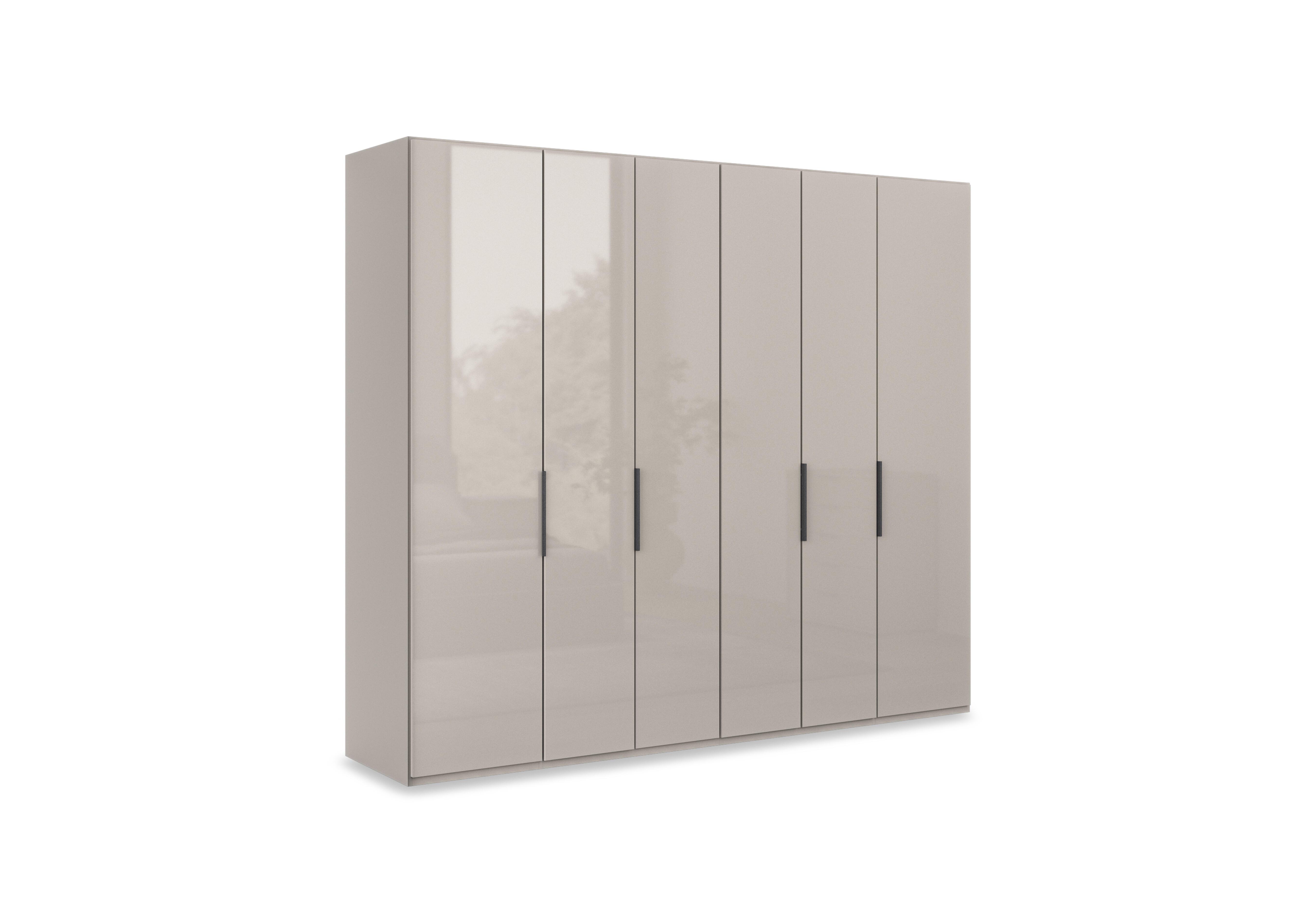 Amara 250cm 6 Door Hinged Wardrobe with Glass Doors in Pebble Grey on Furniture Village