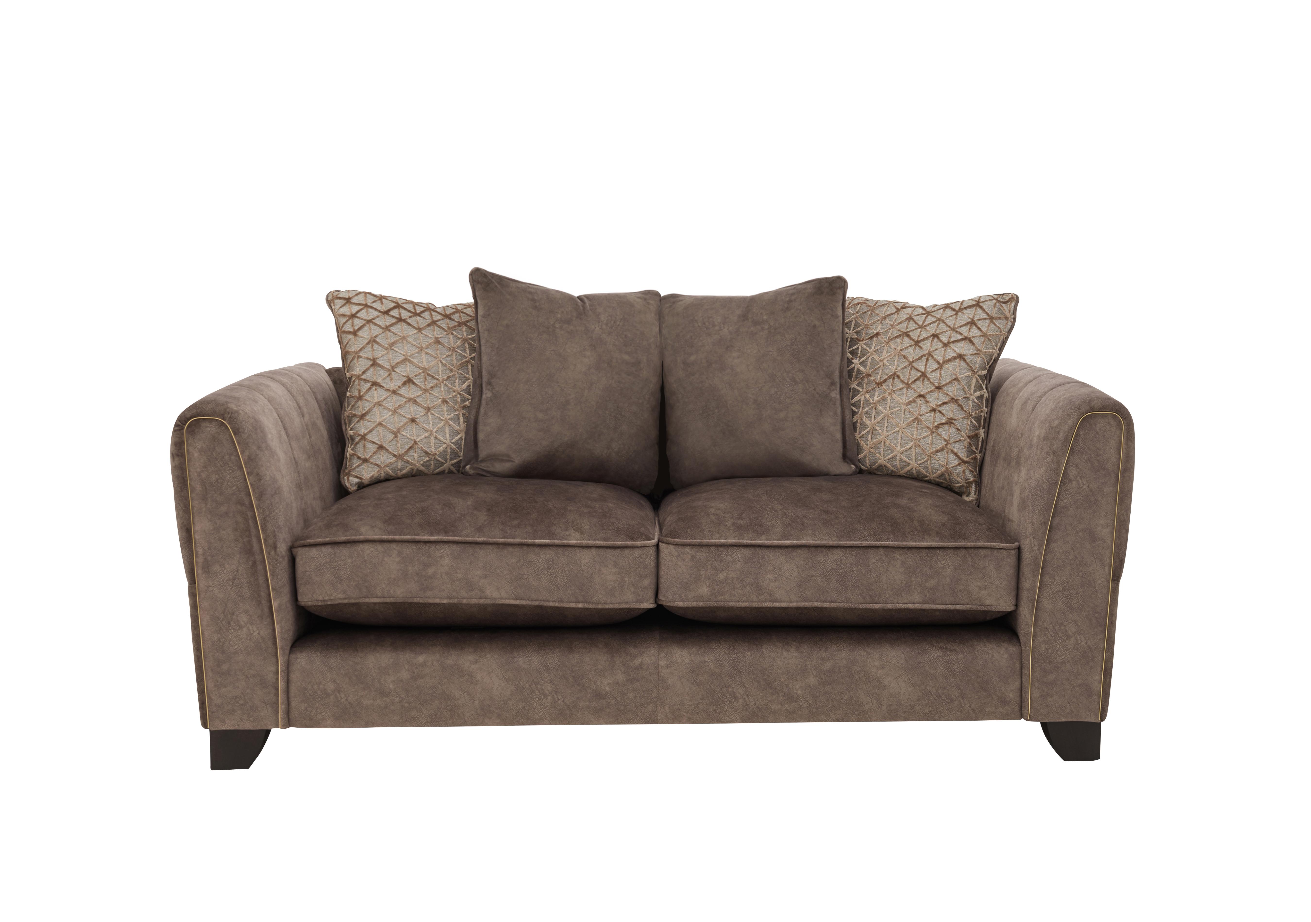 Mariah 2 Seater Fabric Pillow Back Sofa in Dapple Chocolate-Tri Brass on Furniture Village