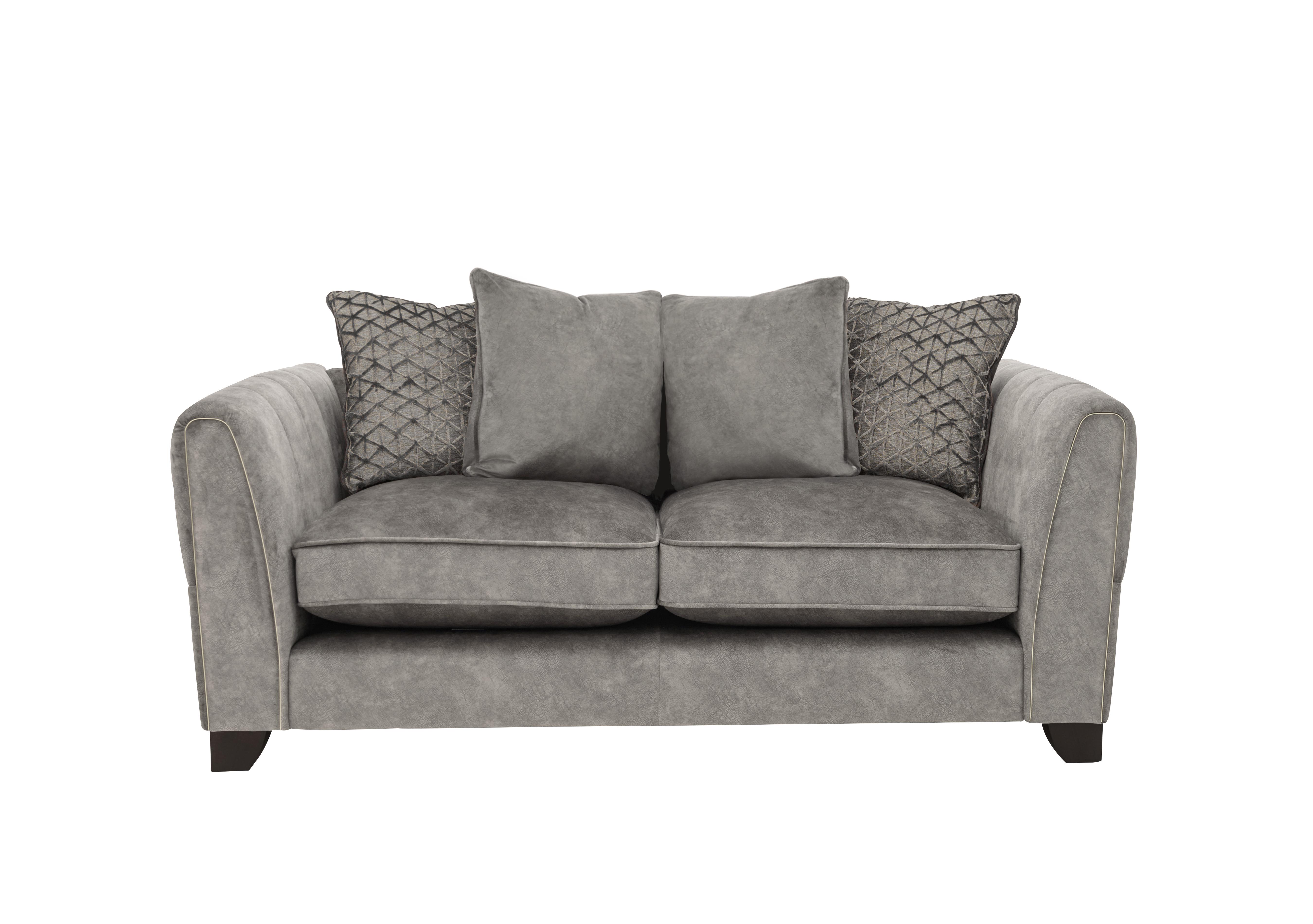 Oh So Glam Mariah 2 Seater Fabric Pillow Back Sofa in Dapple Silver-Tri Brass on Furniture Village