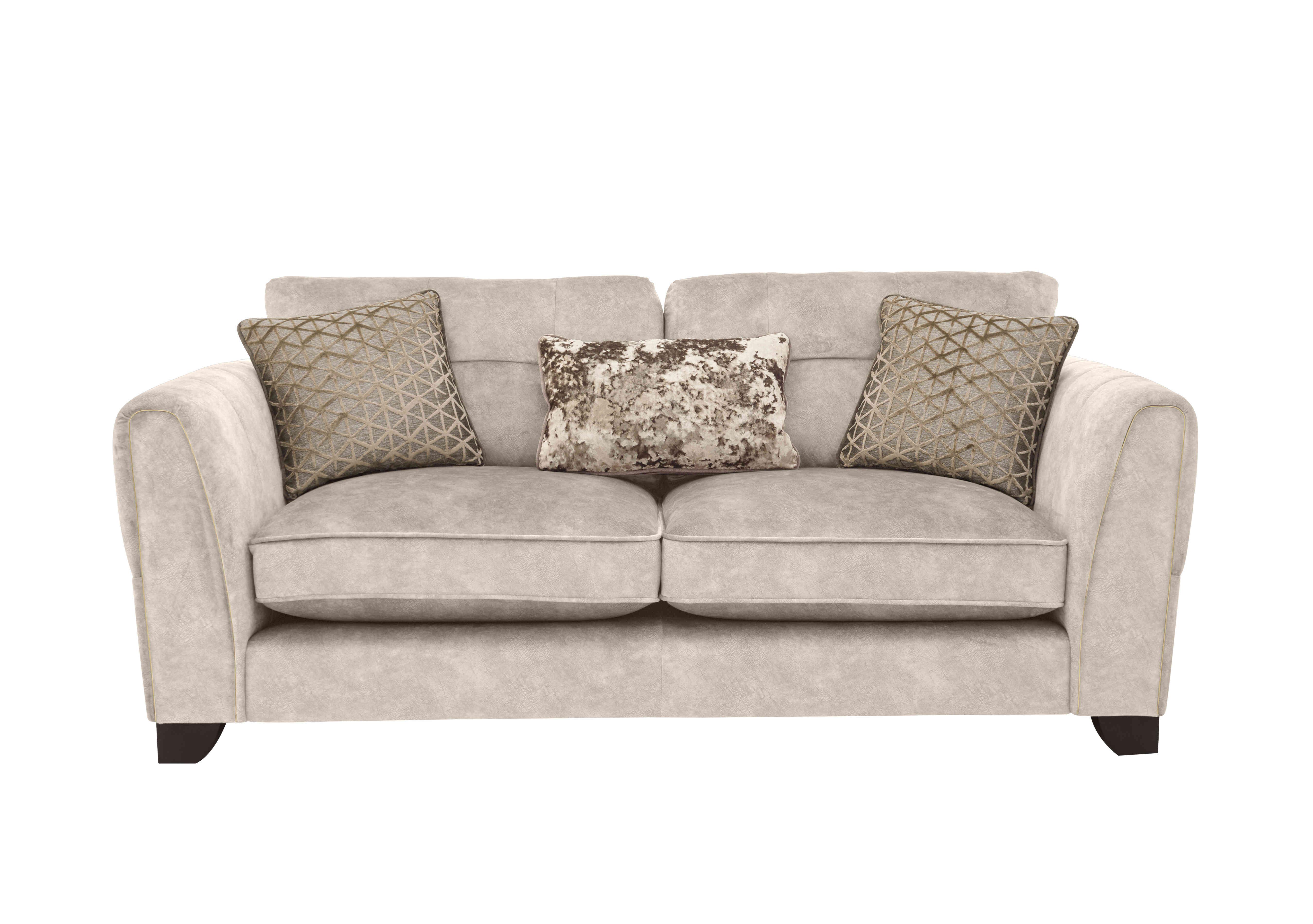 Oh So Glam Mariah 3 Seater Fabric Classic Back Sofa in Dapple Cream-Tri Brass Insert on Furniture Village