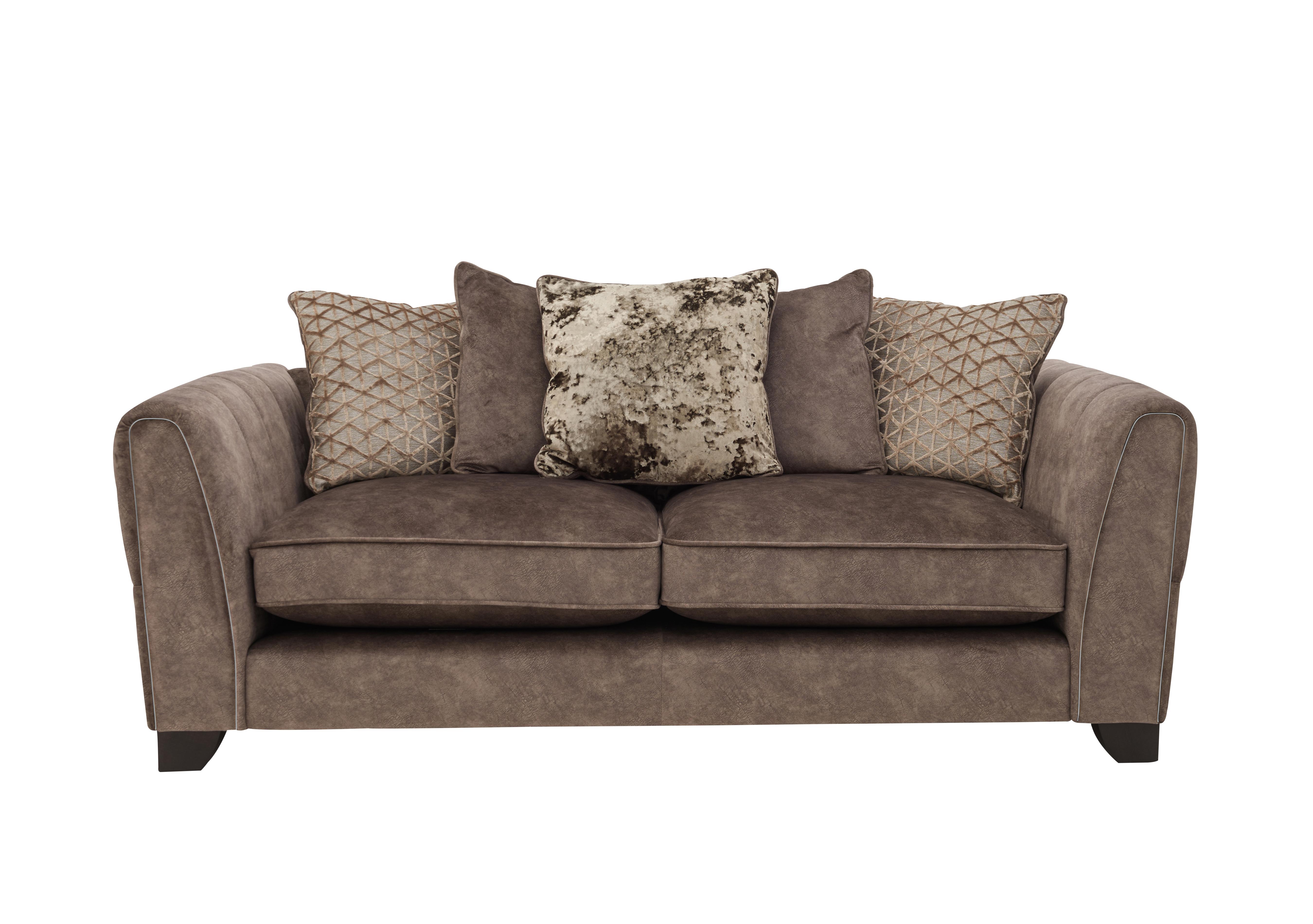 Mariah 3 Seater Fabric Scatter Back Sofa in Dapple Chocolate-Tri Chrome on Furniture Village