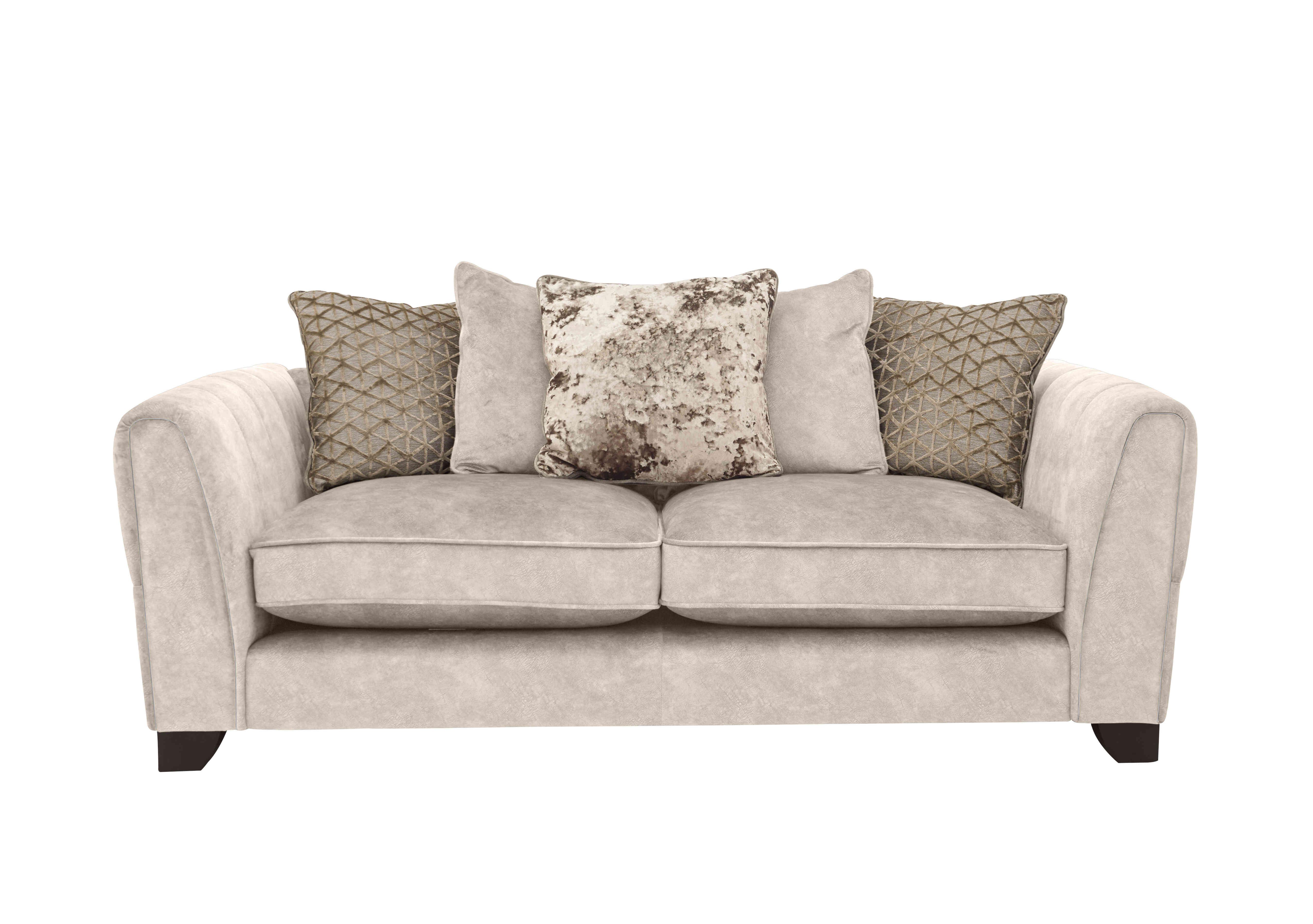 Mariah 3 Seater Fabric Pillow Back Sofa in Dapple Ivory-Tri Chrome on Furniture Village