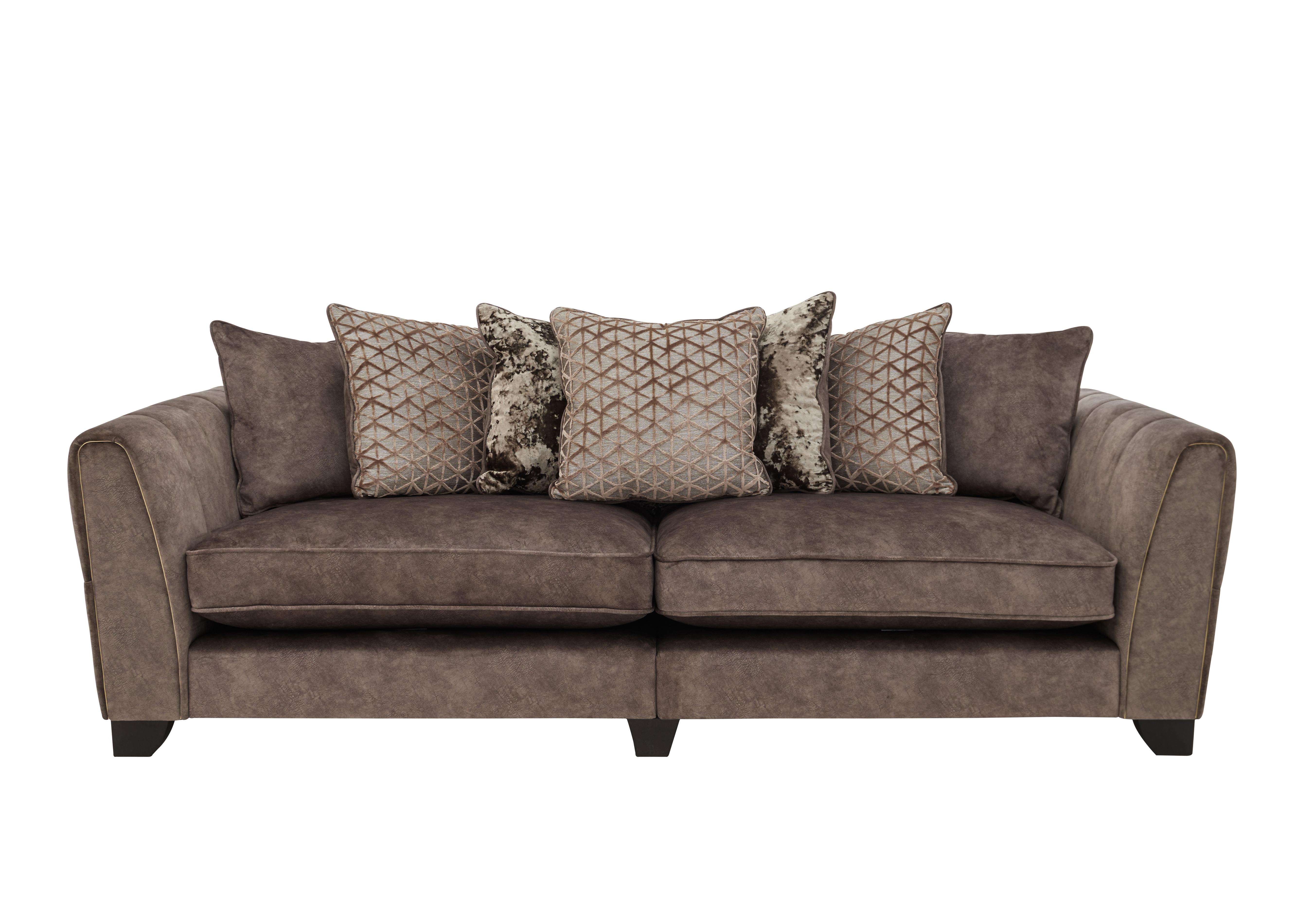 Oh So Glam Mariah 4 Seater Fabric Pillow Back Split Frame Sofa in Dapple Chocolate-Tri Brass on Furniture Village
