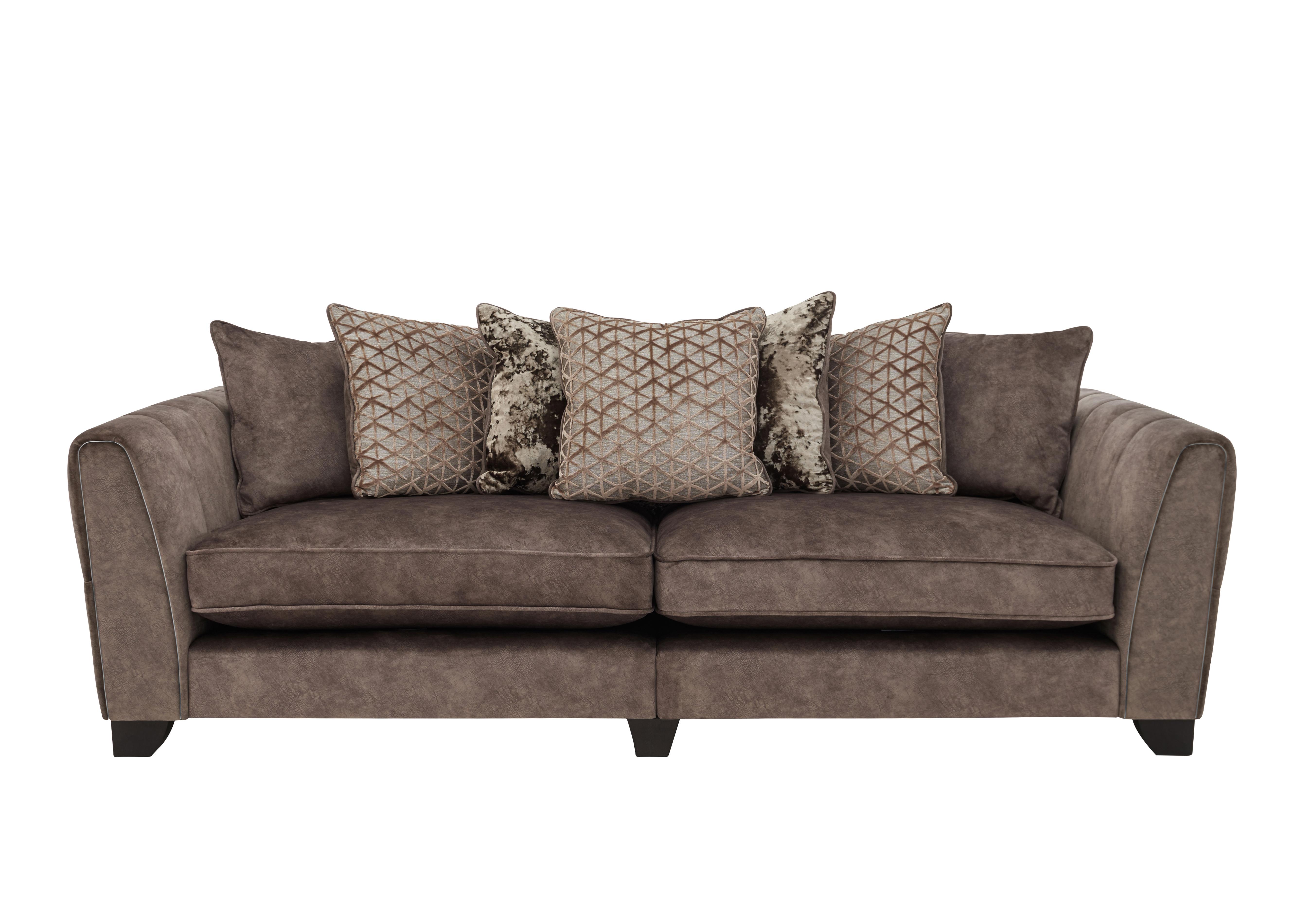 Mariah 4 Seater Fabric Scatter Back Split Frame Sofa in Dapple Chocolate-Tri Chrome on Furniture Village