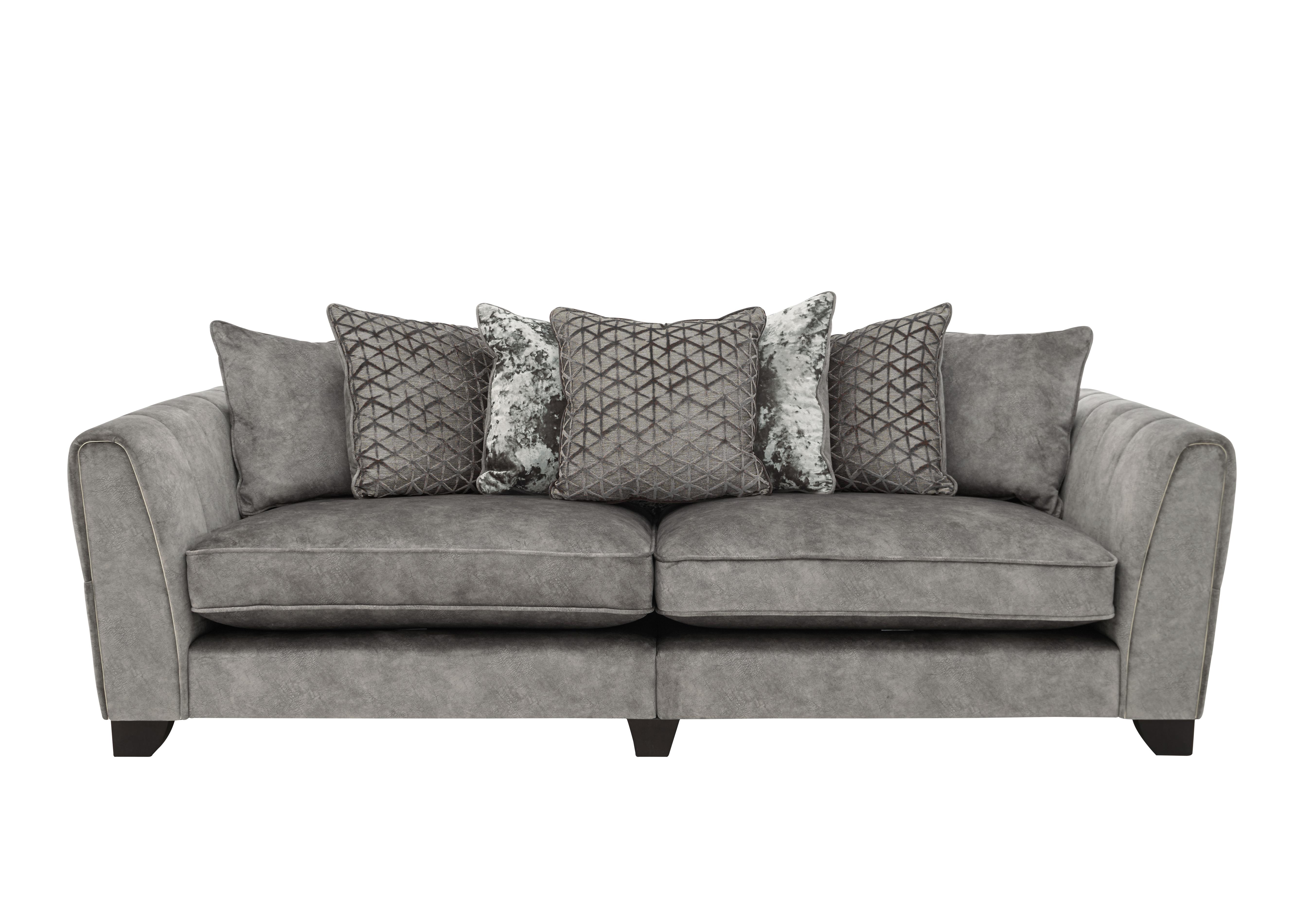 Oh So Glam Mariah 4 Seater Fabric Pillow Back Split Frame Sofa in Dapple Silver-Tri Brass on Furniture Village