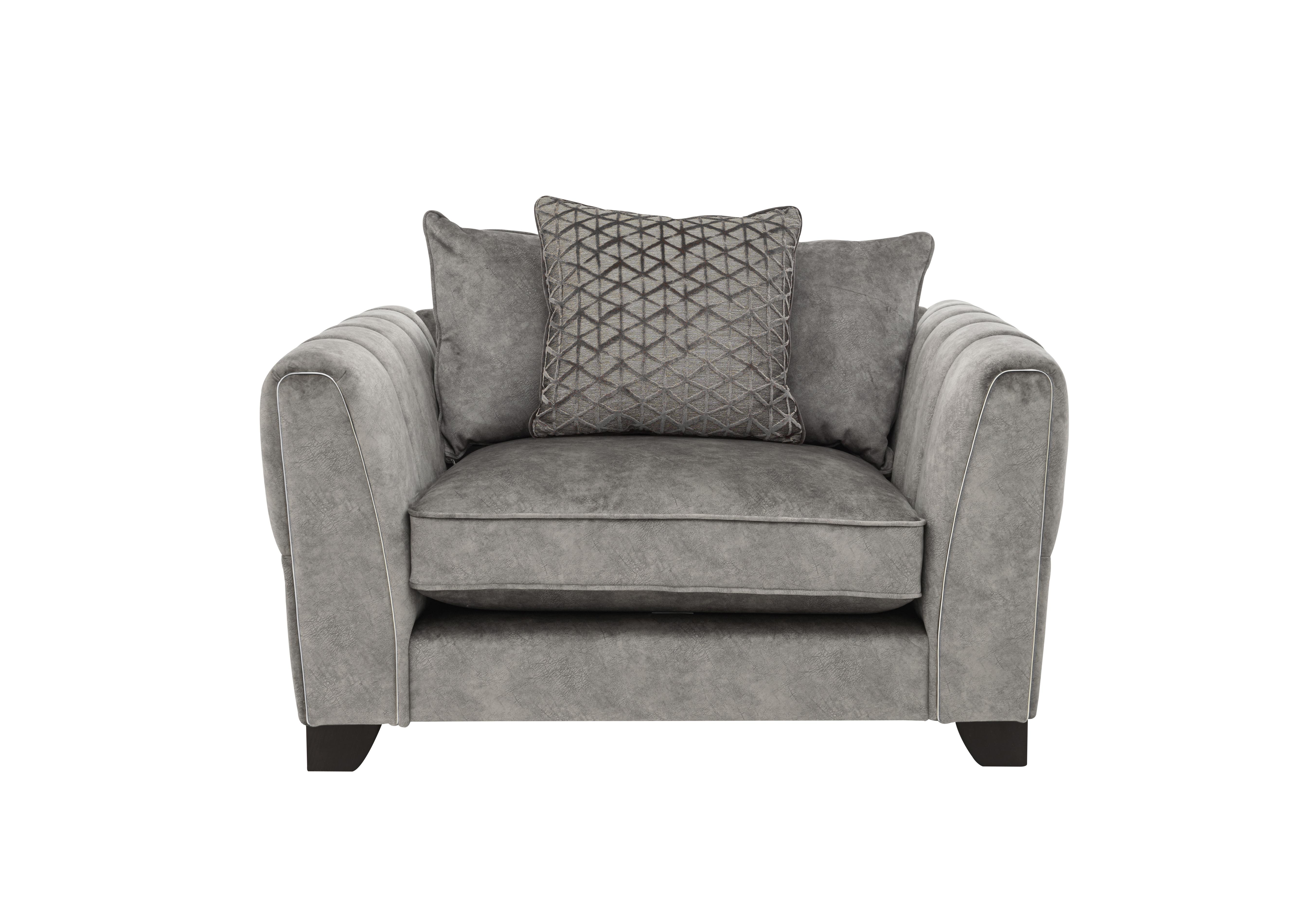 Mariah Pillow Back Fabric Snuggler Chair in Dapple Silver-Tri Chrome on Furniture Village