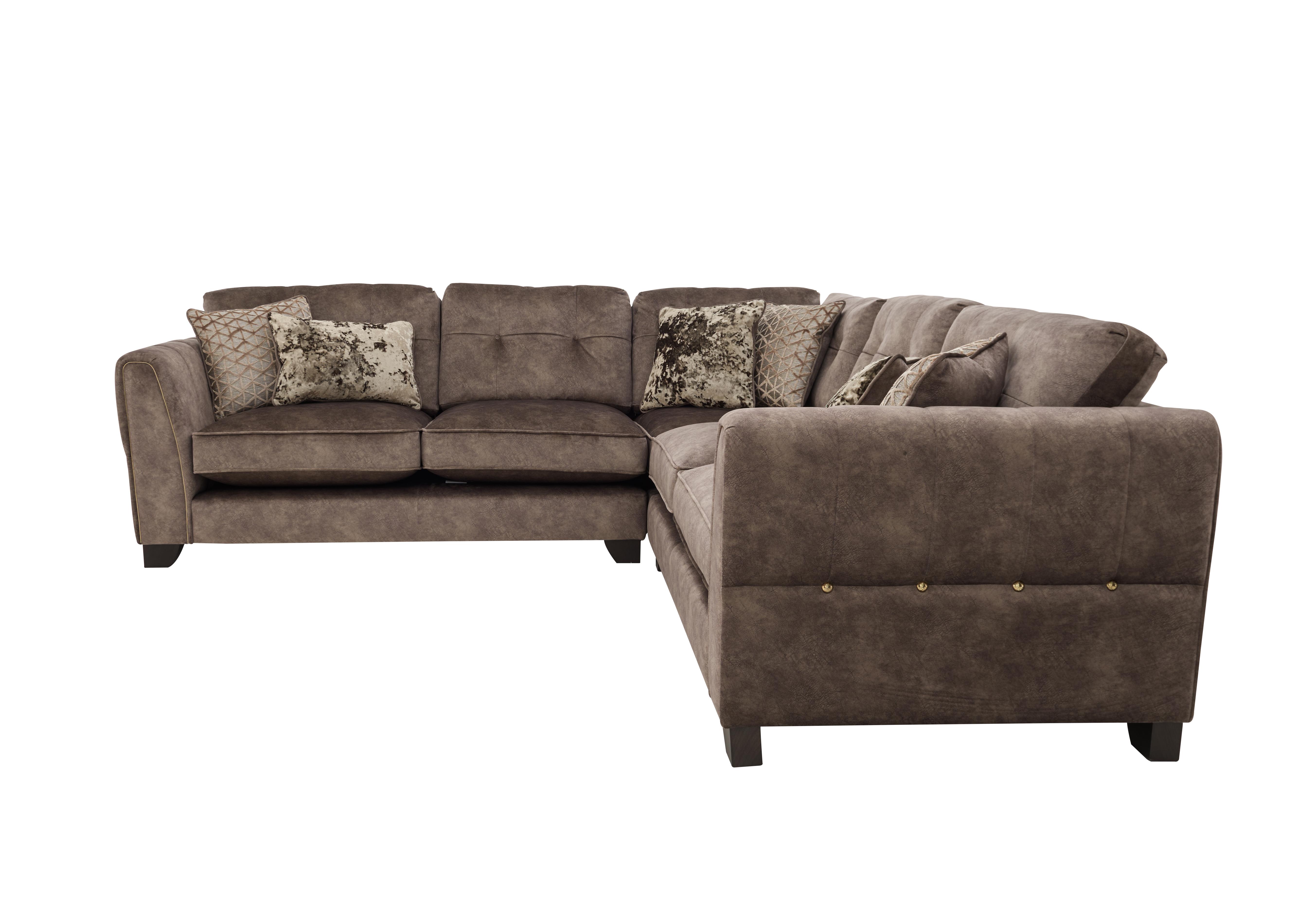 Mariah Large Fabric Classic Back Corner Sofa in Dapple Chocolate-Tri Brass on Furniture Village