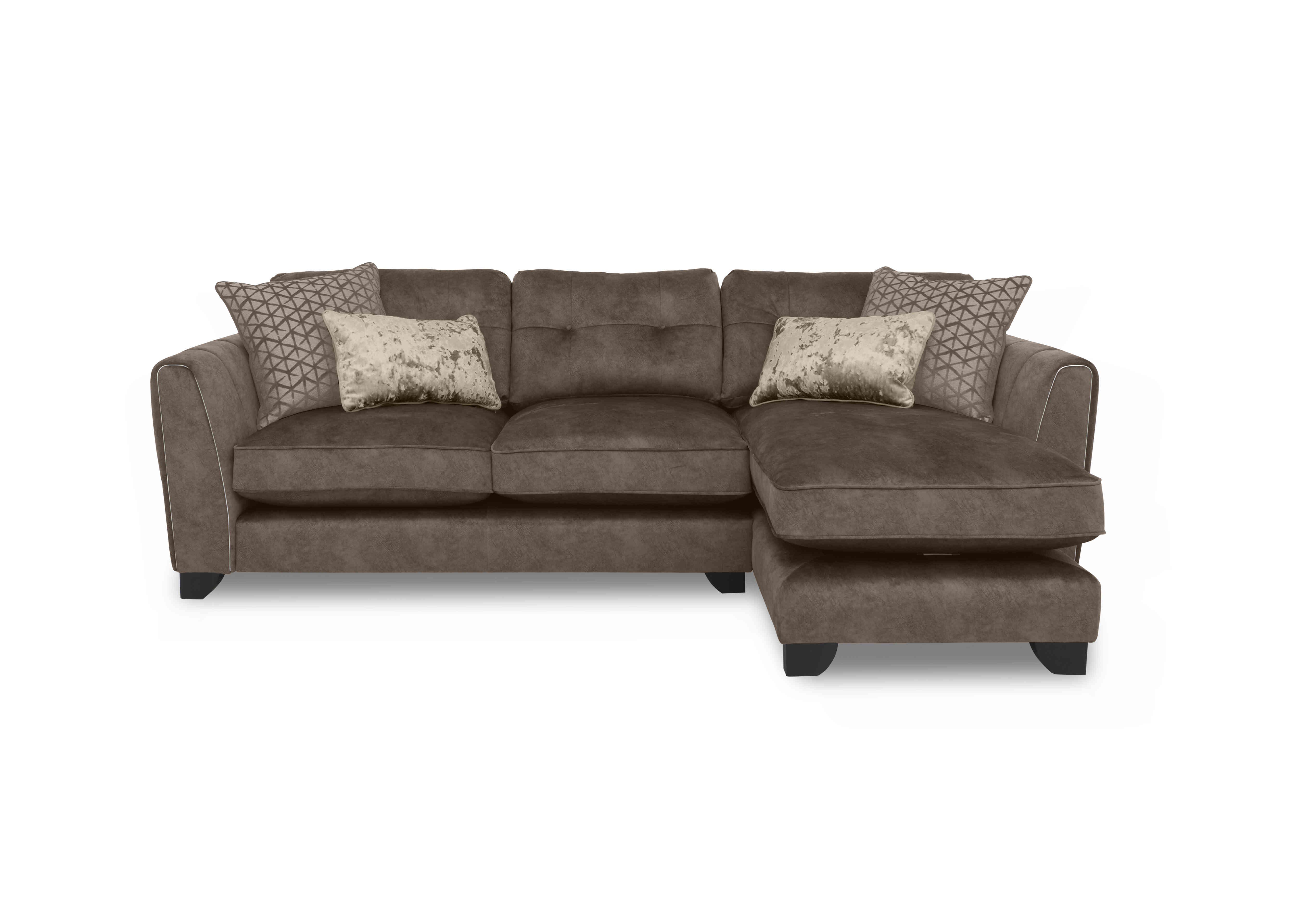 Mariah Fabric Classic Back Chaise End Sofa in Dapple Chocolate-Tri Chrome on Furniture Village