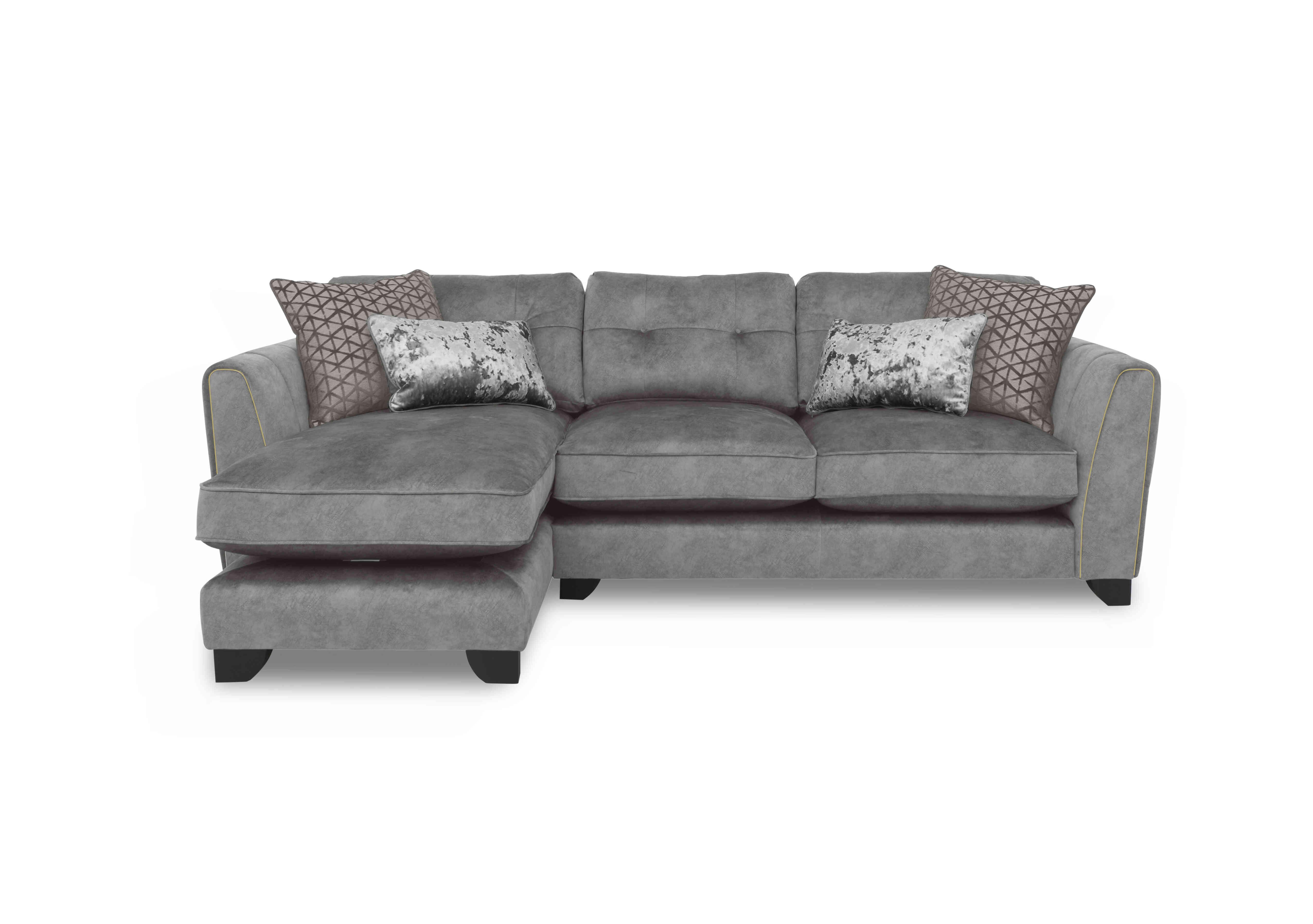 Oh So Glam Mariah Fabric Classic Back Chaise End Sofa in Dapple Silver-Tri Brass on Furniture Village