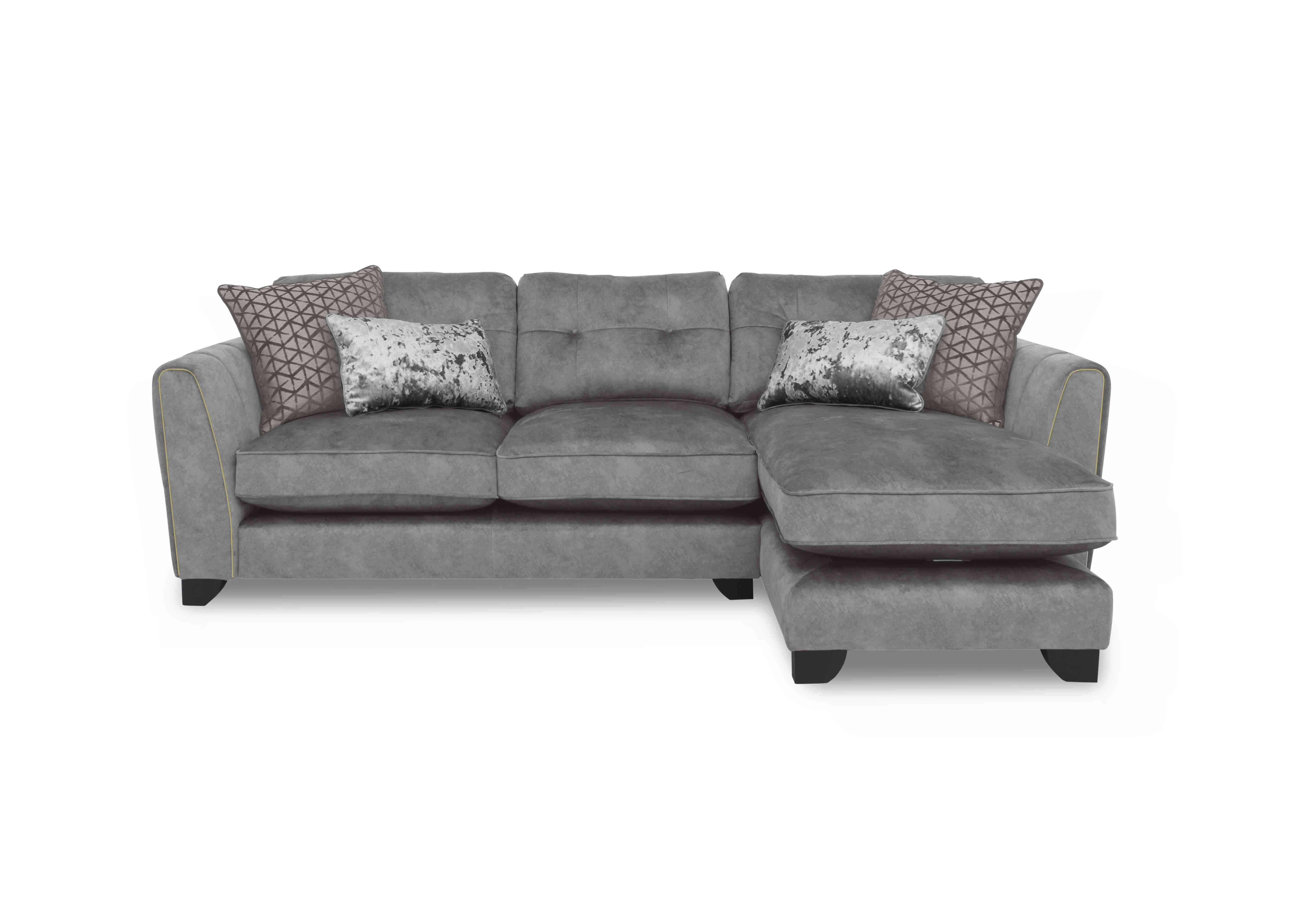 Mariah Fabric Classic Back Chaise End Sofa in Dapple Silver-Tri Brass on Furniture Village