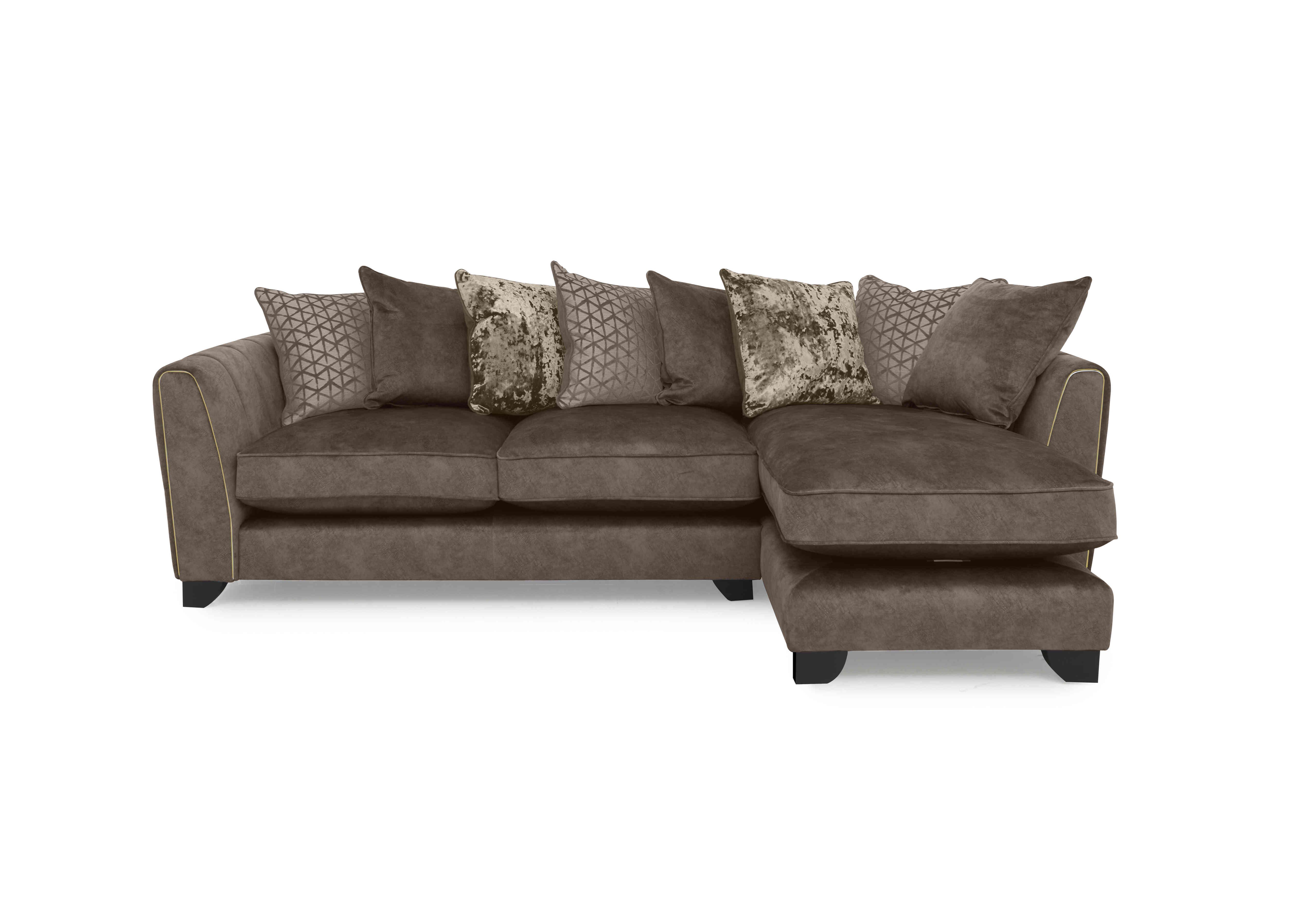 Mariah Fabric Scatter Back Chaise End Sofa in Dapple Chocolate-Tri Brass on Furniture Village