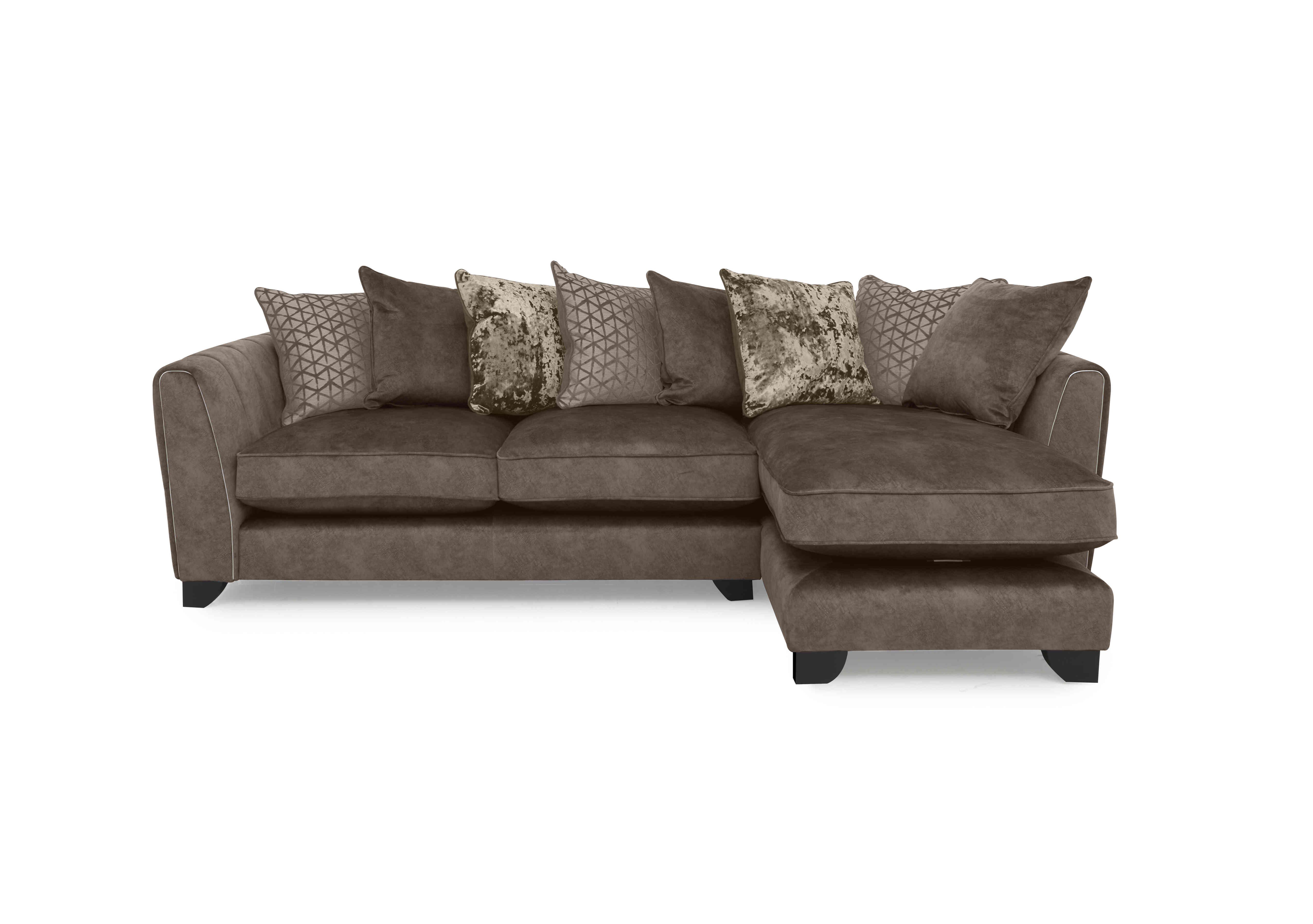 Mariah Fabric Scatter Back Chaise End Sofa in Dapple Chocolate-Tri Chrome on Furniture Village