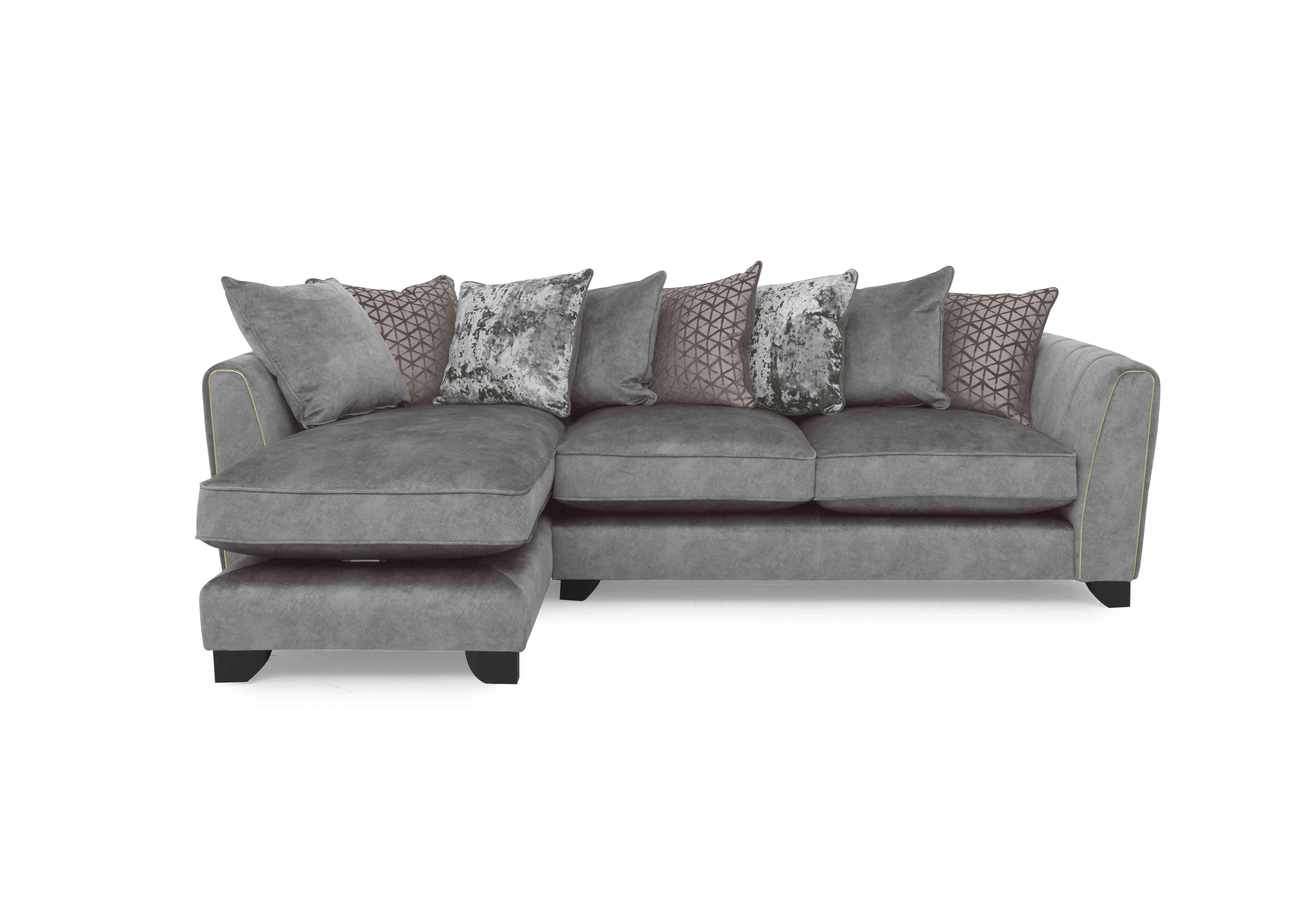 Oh So Glam Mariah Fabric Pillow Back Chaise End Sofa in Dapple Silver-Tri Brass on Furniture Village