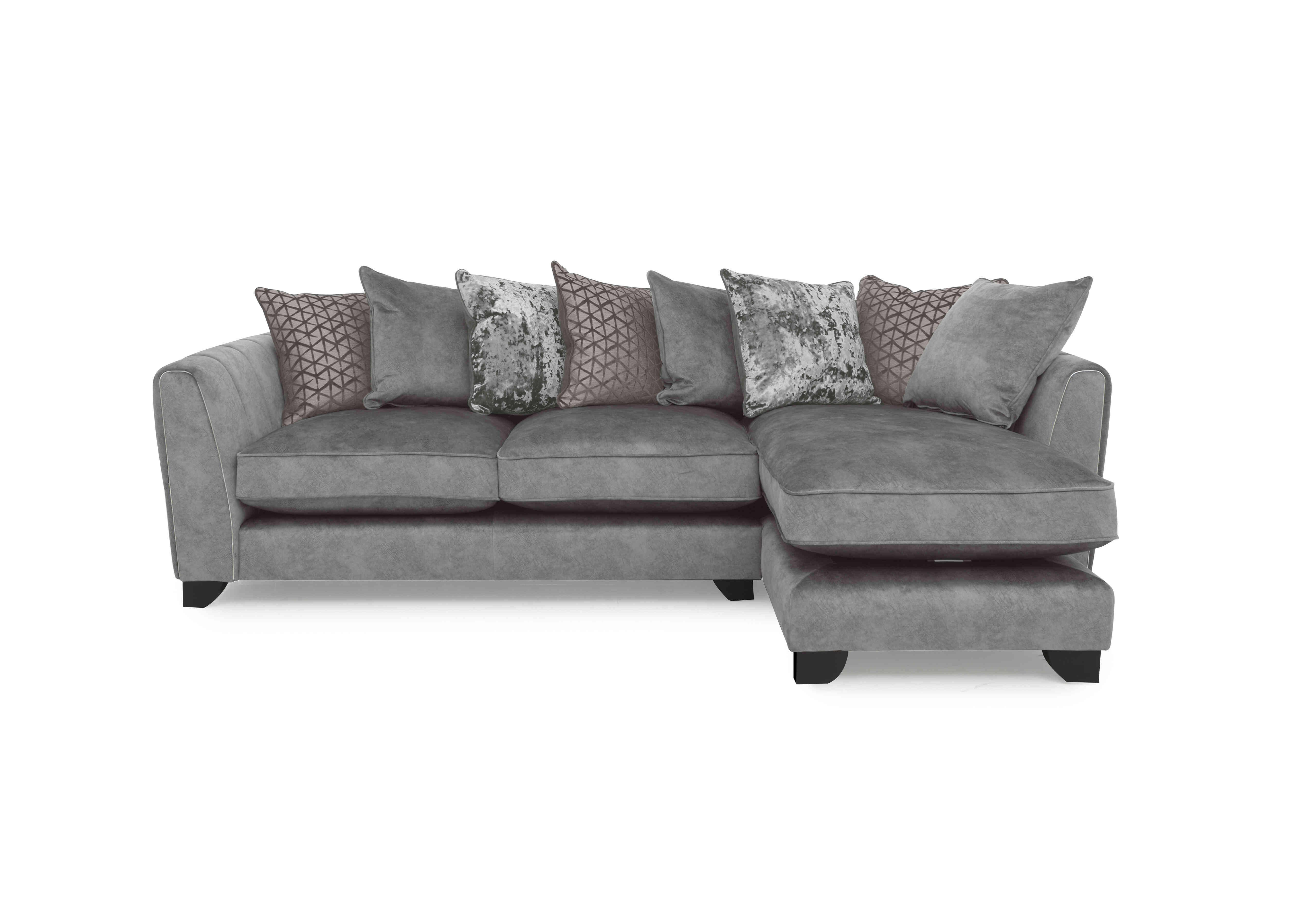 Mariah Fabric Scatter Back Chaise End Sofa in Dapple Silver-Tri Chrome on Furniture Village