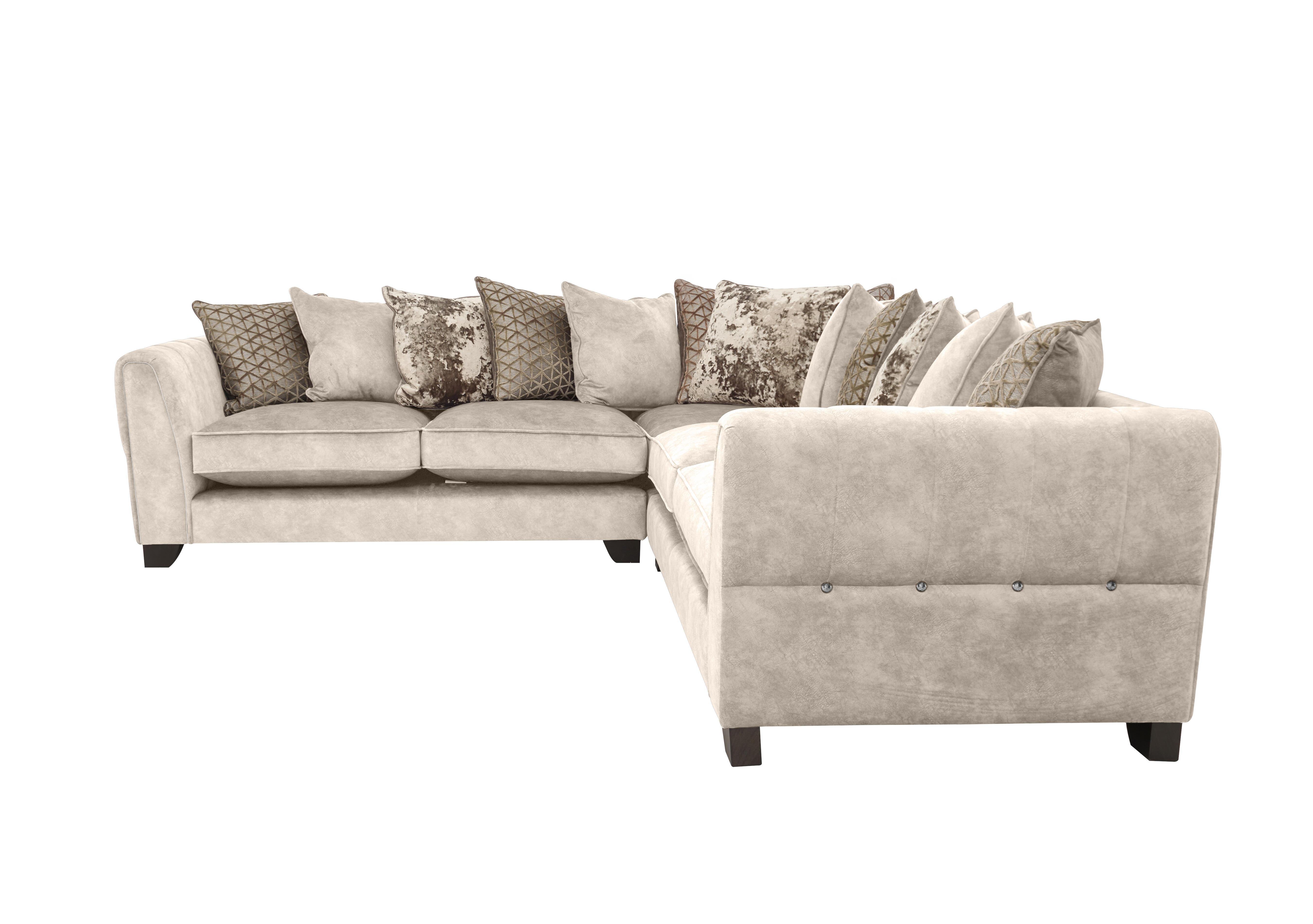 Mariah Large Fabric Scatter Back Corner Sofa in Dapple Ivory-Tri Chrome on Furniture Village
