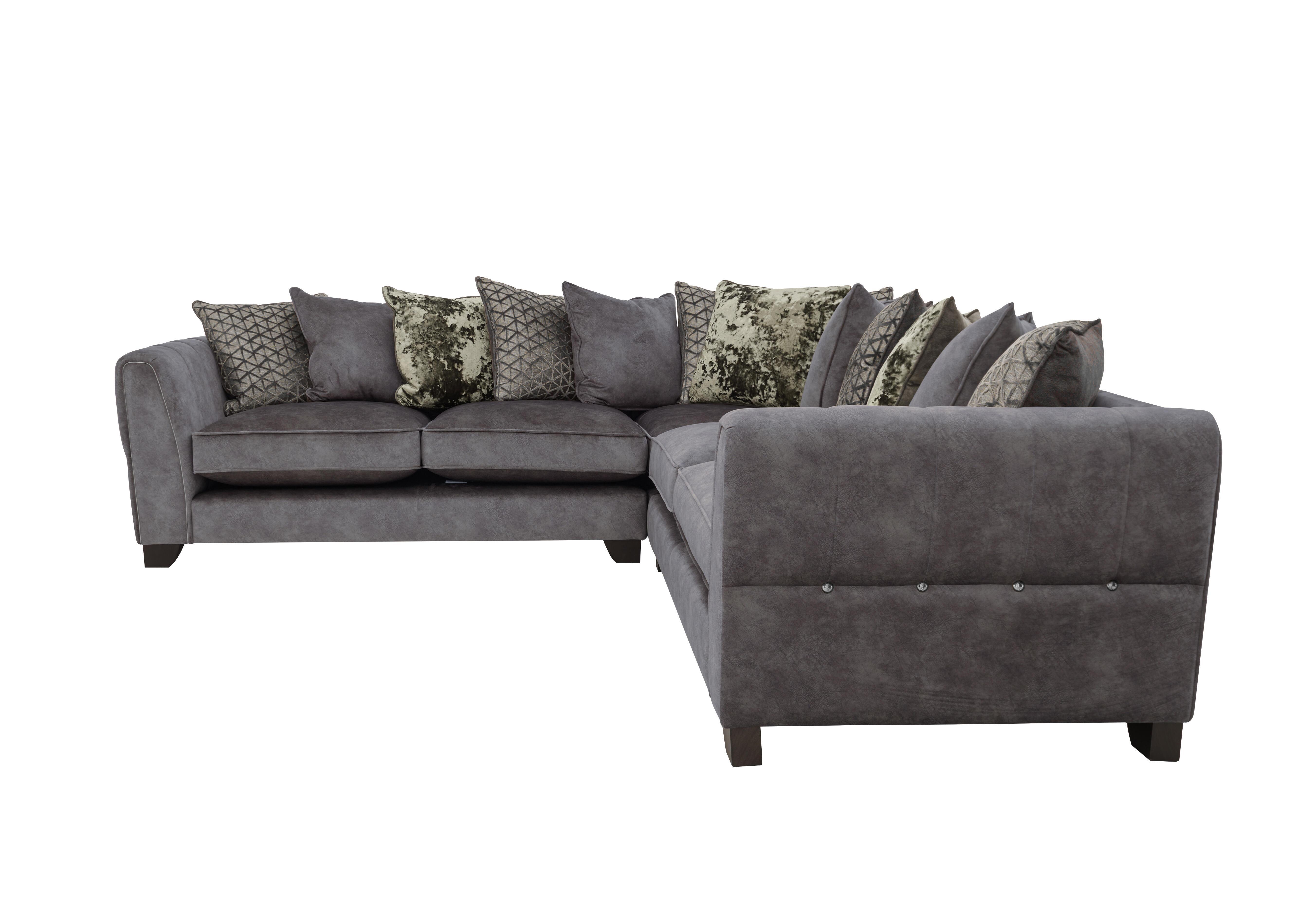 Mariah Large Fabric Pillow Back Corner Sofa in Dapple Moleskin-Tri Chrome on Furniture Village