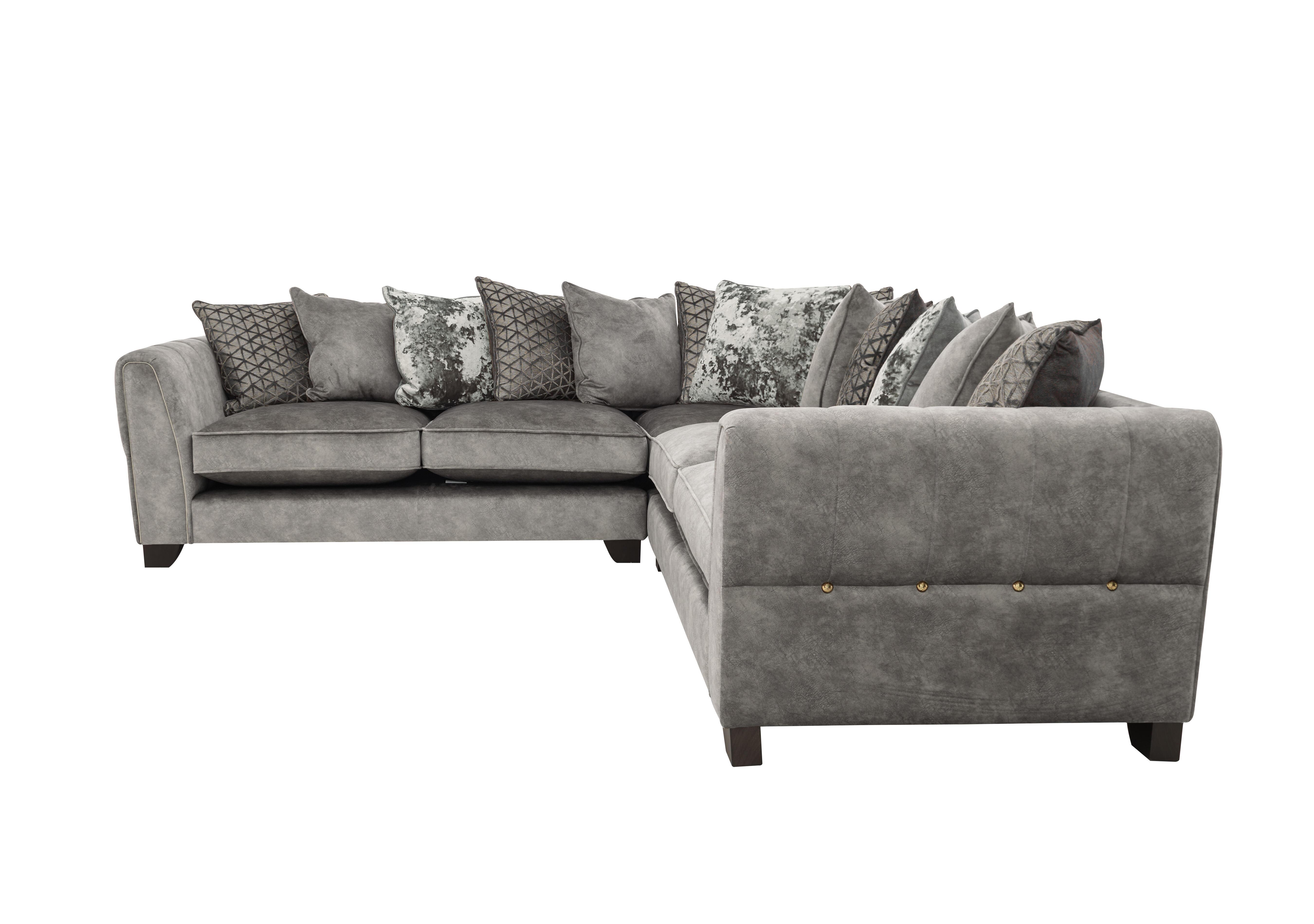 Mariah Large Fabric Scatter Back Corner Sofa in Dapple Silver-Tri Brass on Furniture Village