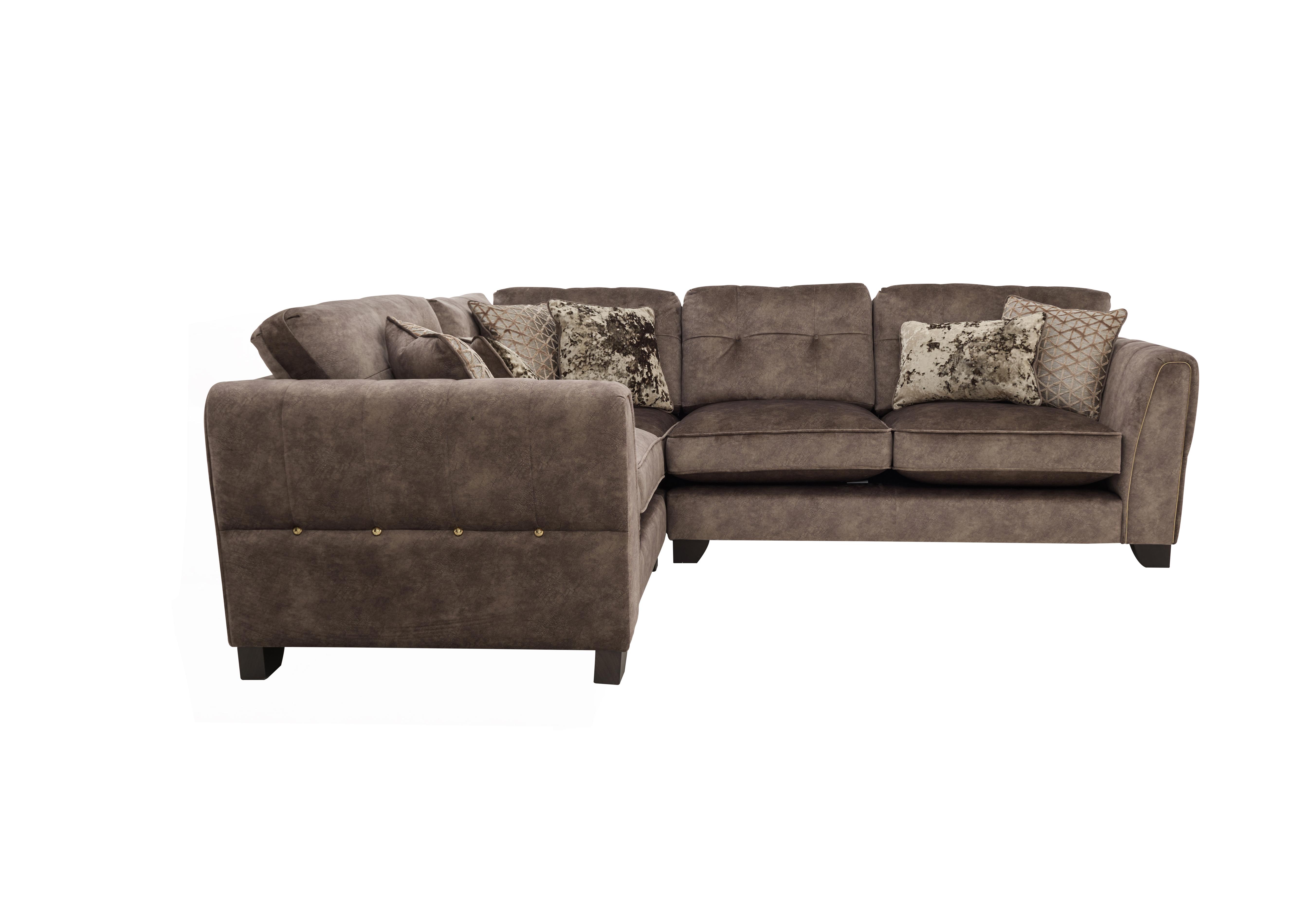 Oh So Glam Mariah Small Fabric Classic Back Corner Sofa in Dapple Chocolate-Tri Brass on Furniture Village