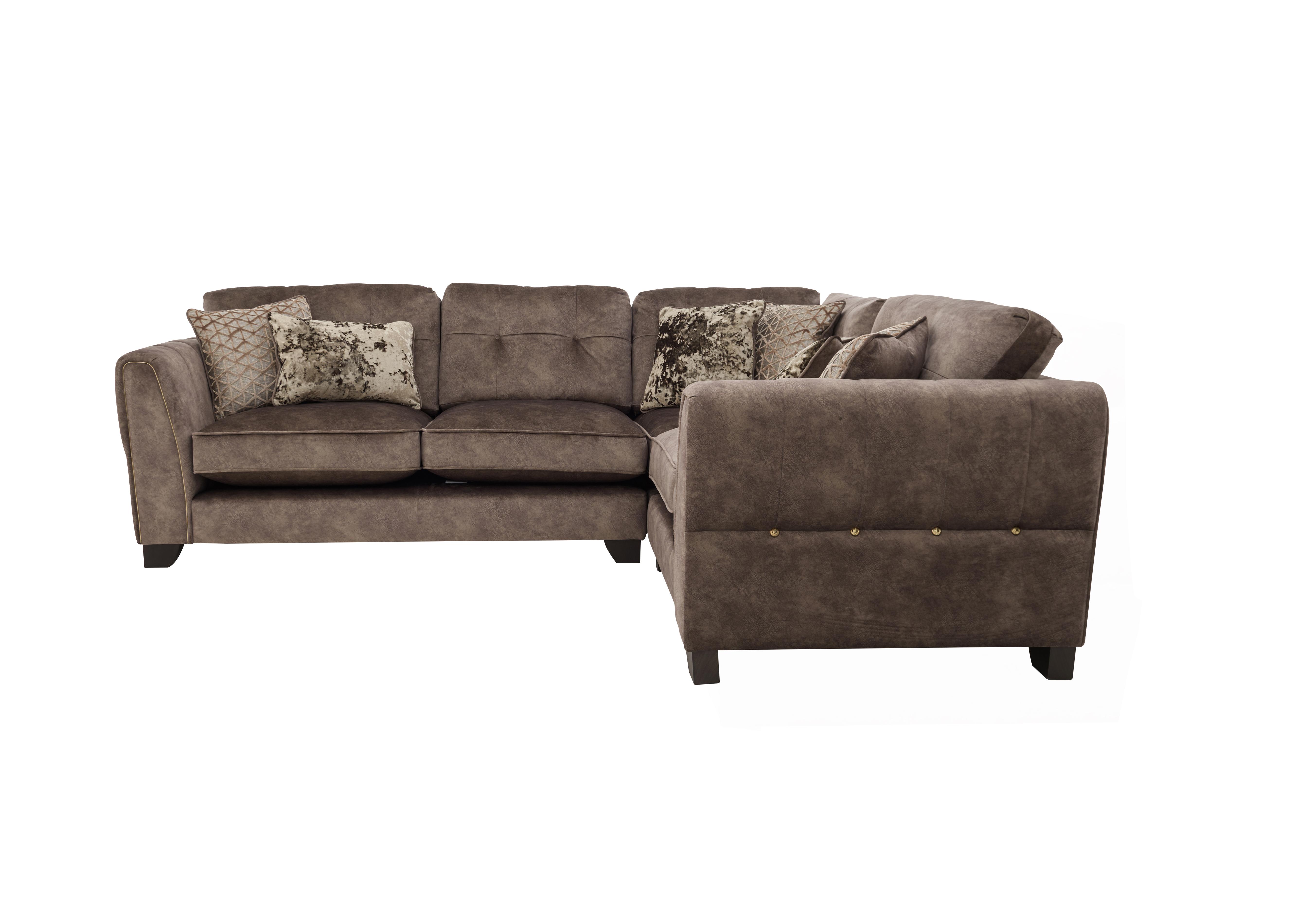 Mariah Small Fabric Classic Back Corner Sofa in Dapple Chocolate-Tri Brass on Furniture Village