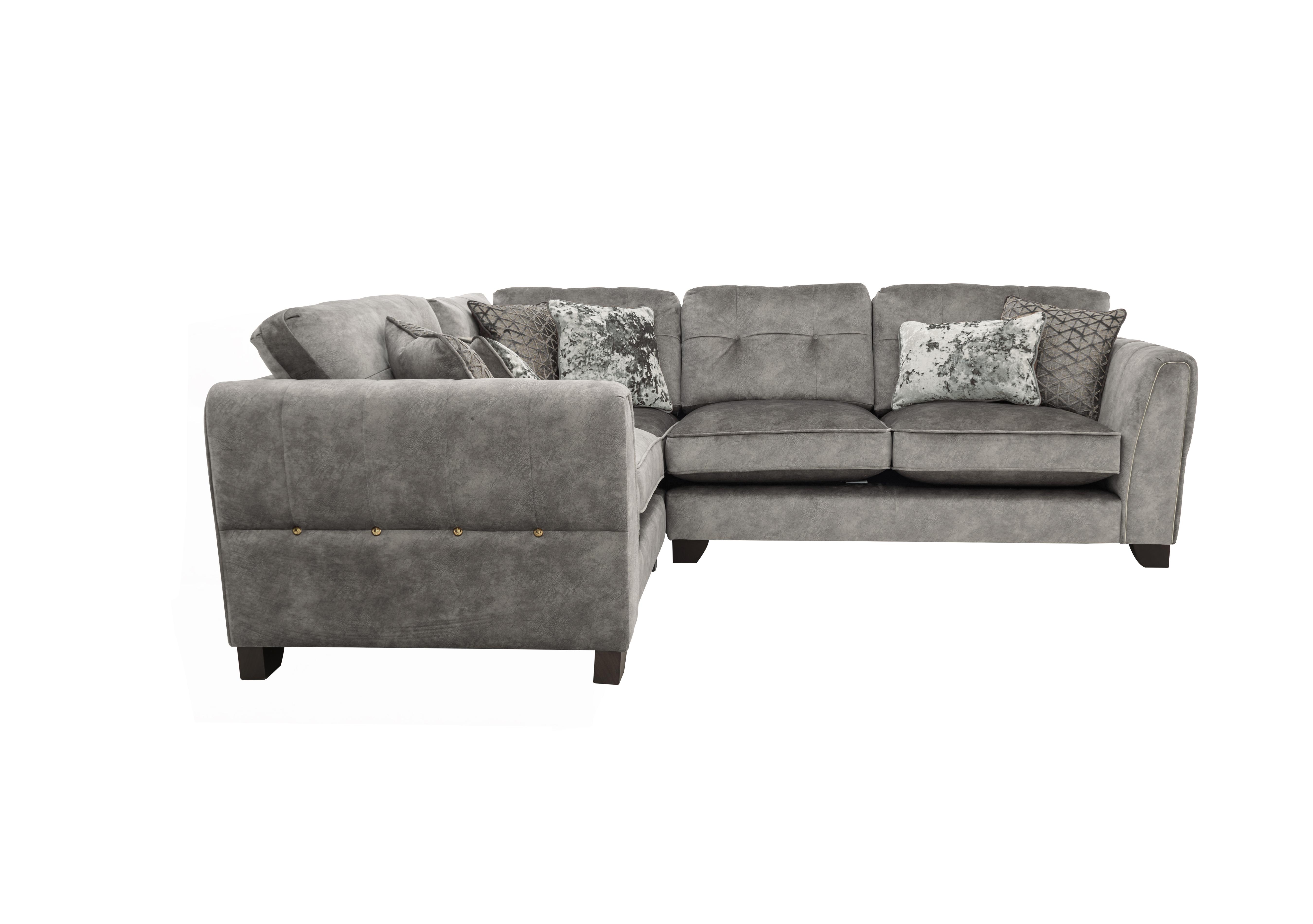 Oh So Glam Mariah Small Fabric Classic Back Corner Sofa in Dapple Silver-Tri Brass on Furniture Village