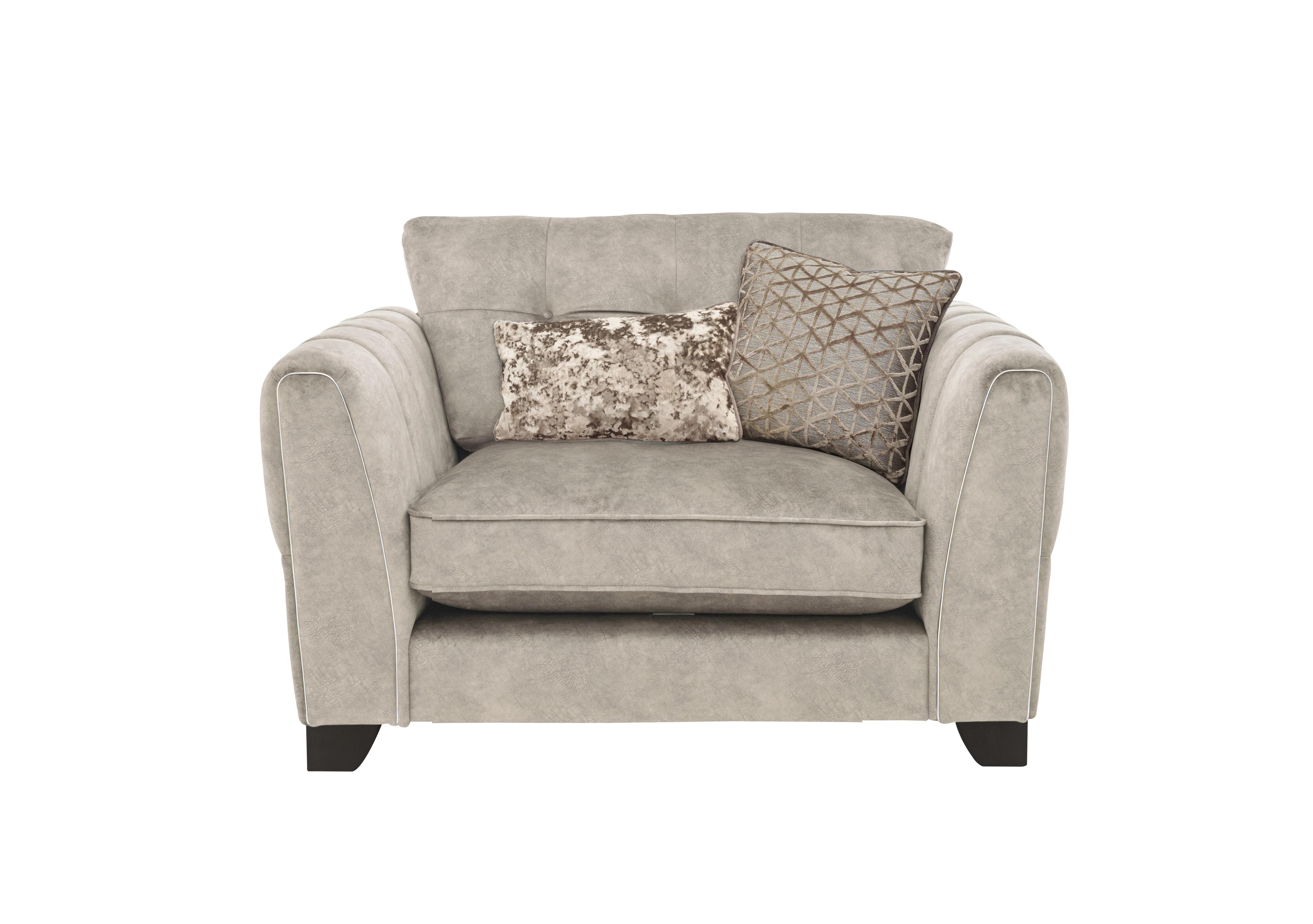 Mariah Classic Back Fabric Snuggler Chair in Dapple Cream-Tri Chrome Insert on Furniture Village
